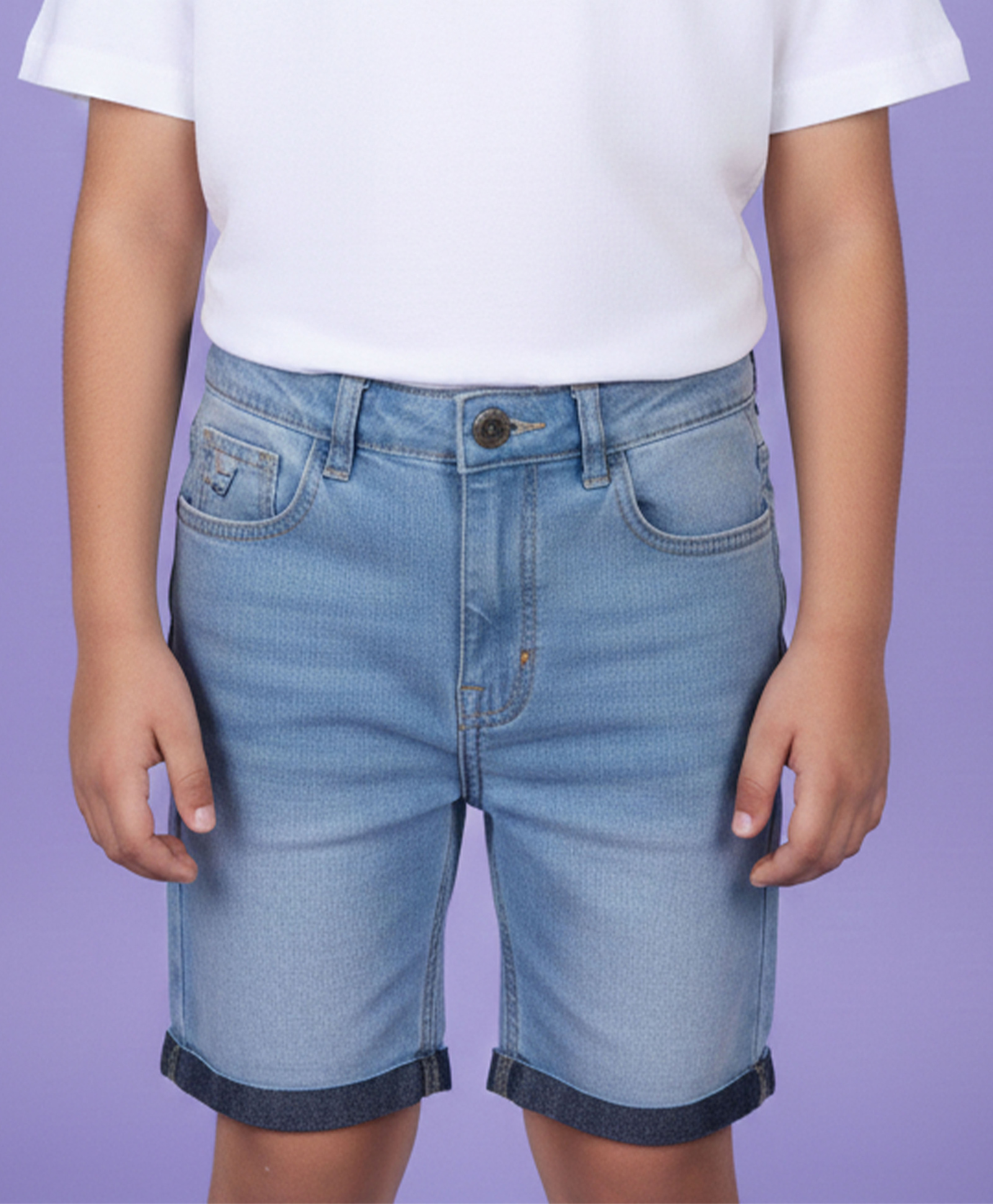 Kiddopanti Denim Woven Washed Shorts - Light Wash With Black-picture-31