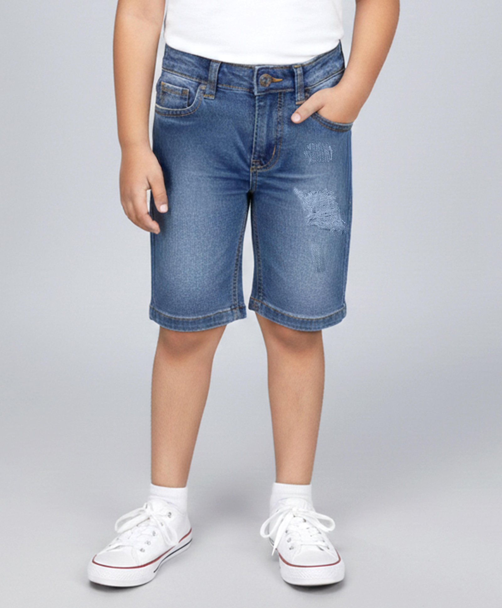 Kiddopanti Denim Woven Washed Shorts - Blue-picture-15