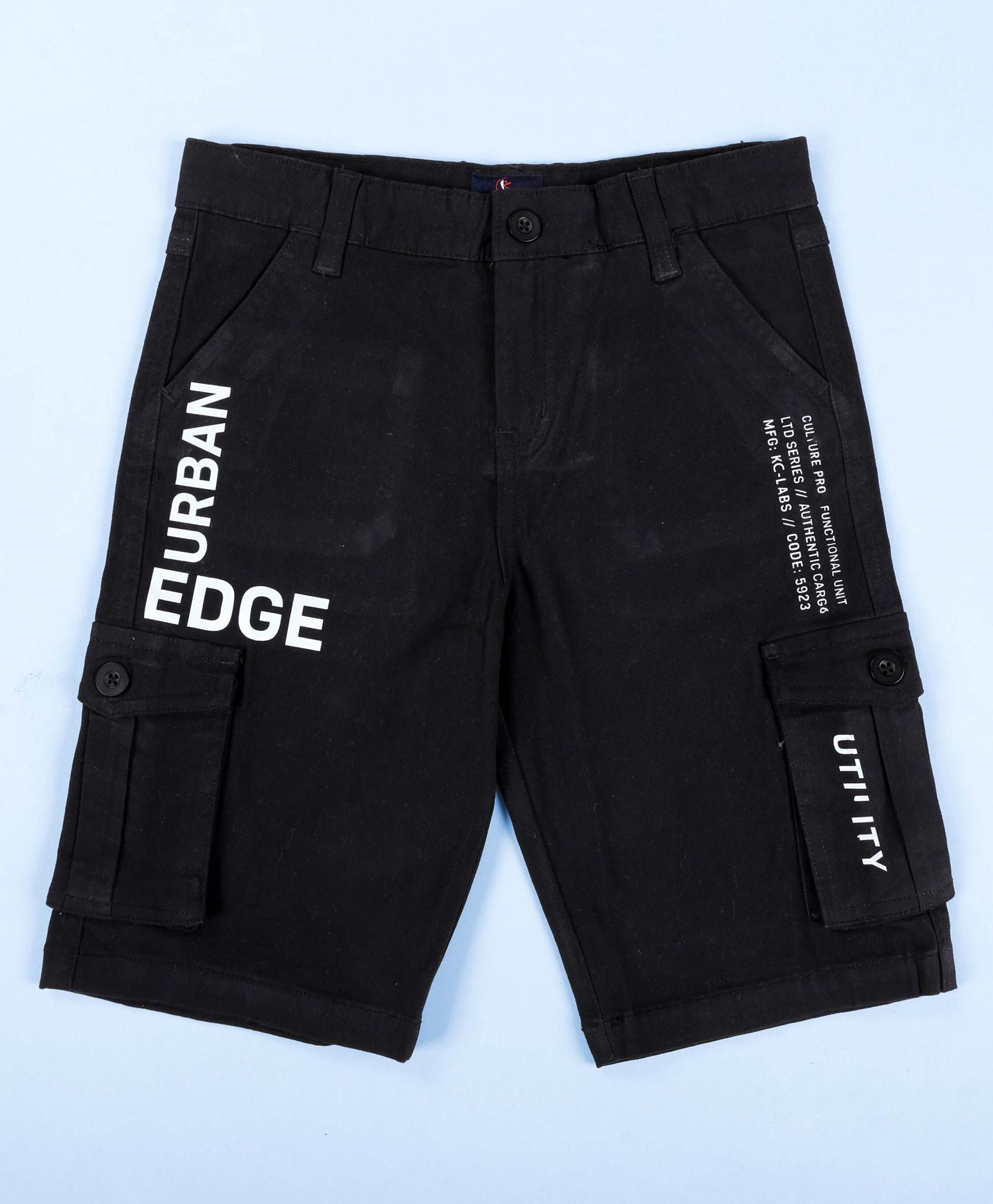 Kiddopanti Cotton Spandex Woven Urban Edge Text Printed Cargo Shorts - Black-picture-25