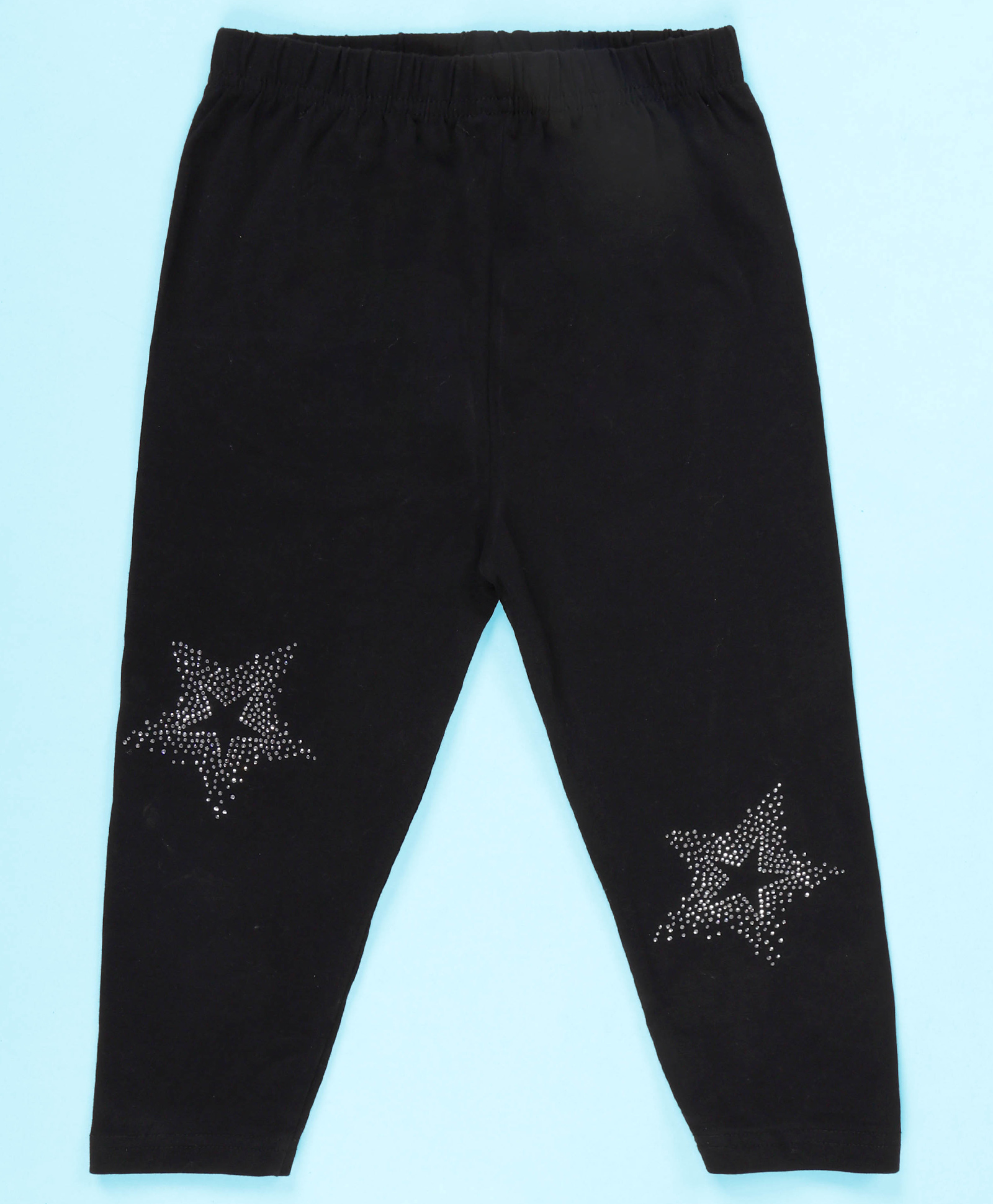 Kiddopanti Cotton Spandex Knit Star Star Designed Stone Embellished Leggings - Black-image-29