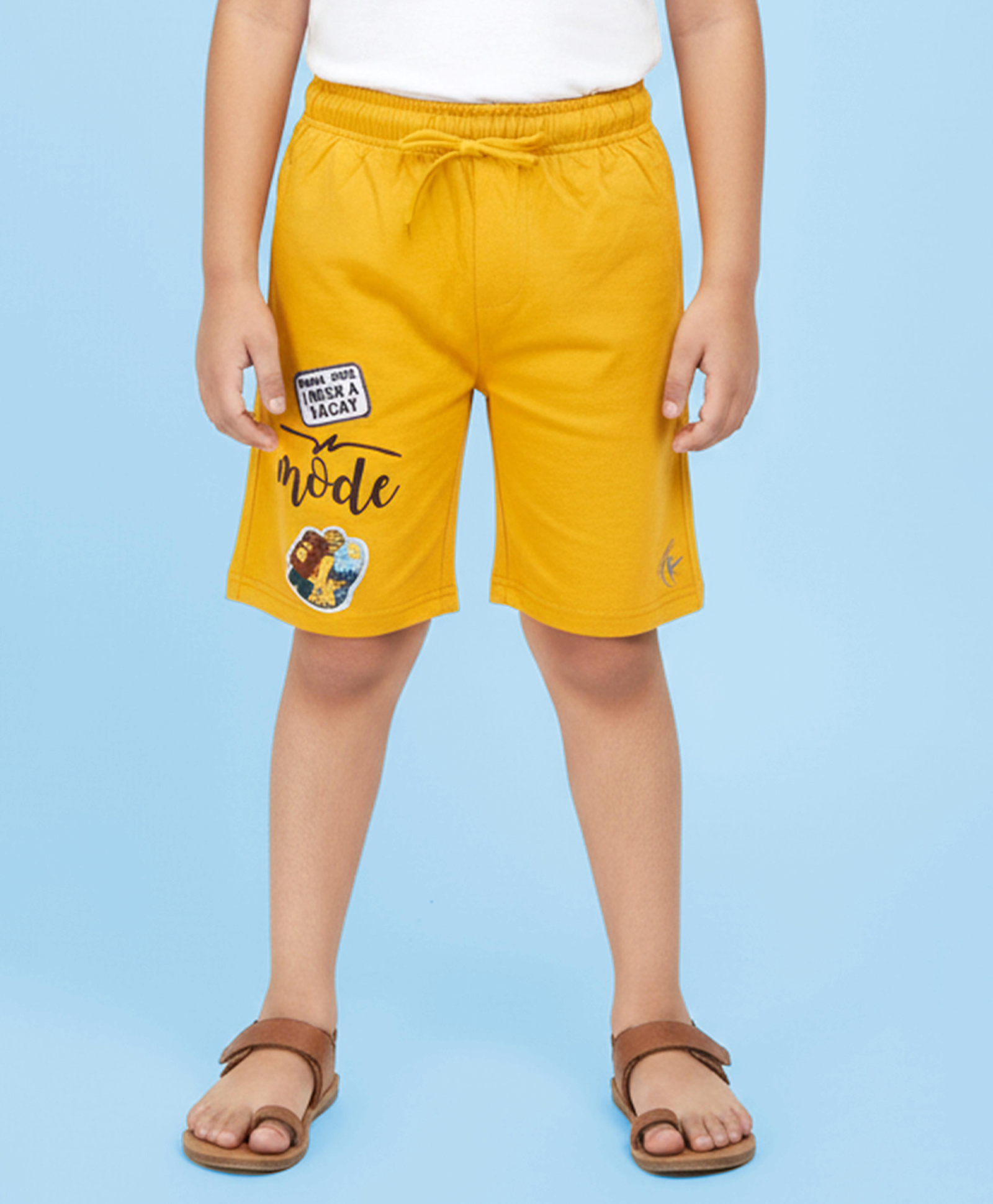 Kiddopanti Cotton Knit Typography Printed Shorts - Mustard-picture-13