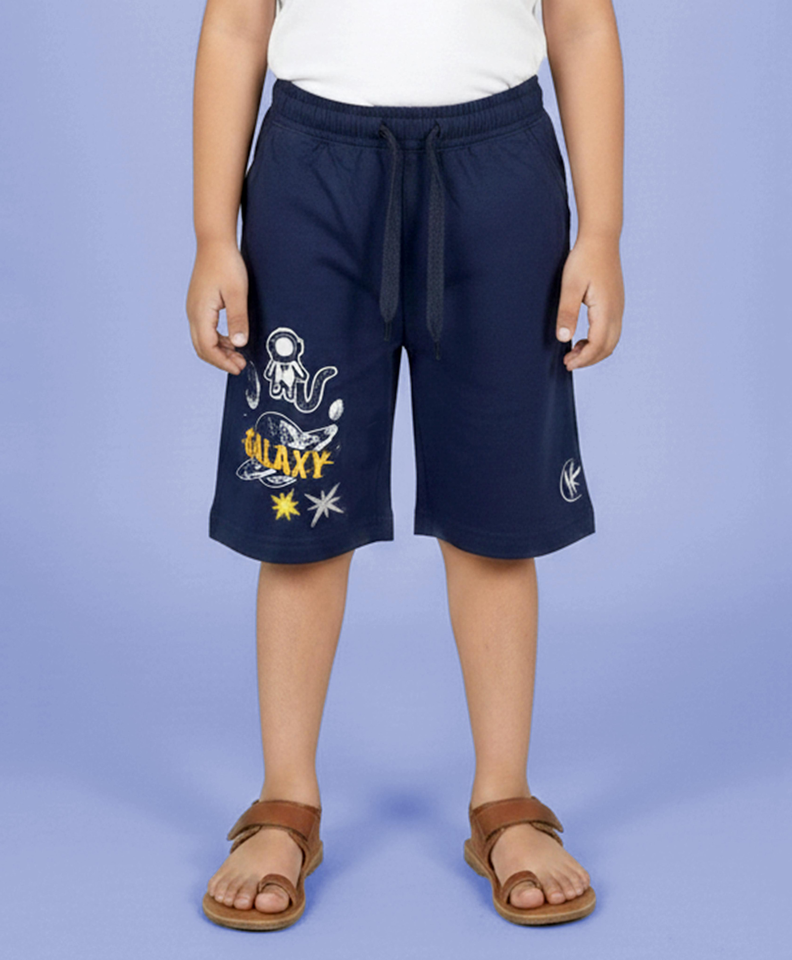 Kiddopanti Cotton Knit Galaxy Text Space Theme Printed Shorts - Navy Blue-picture-19