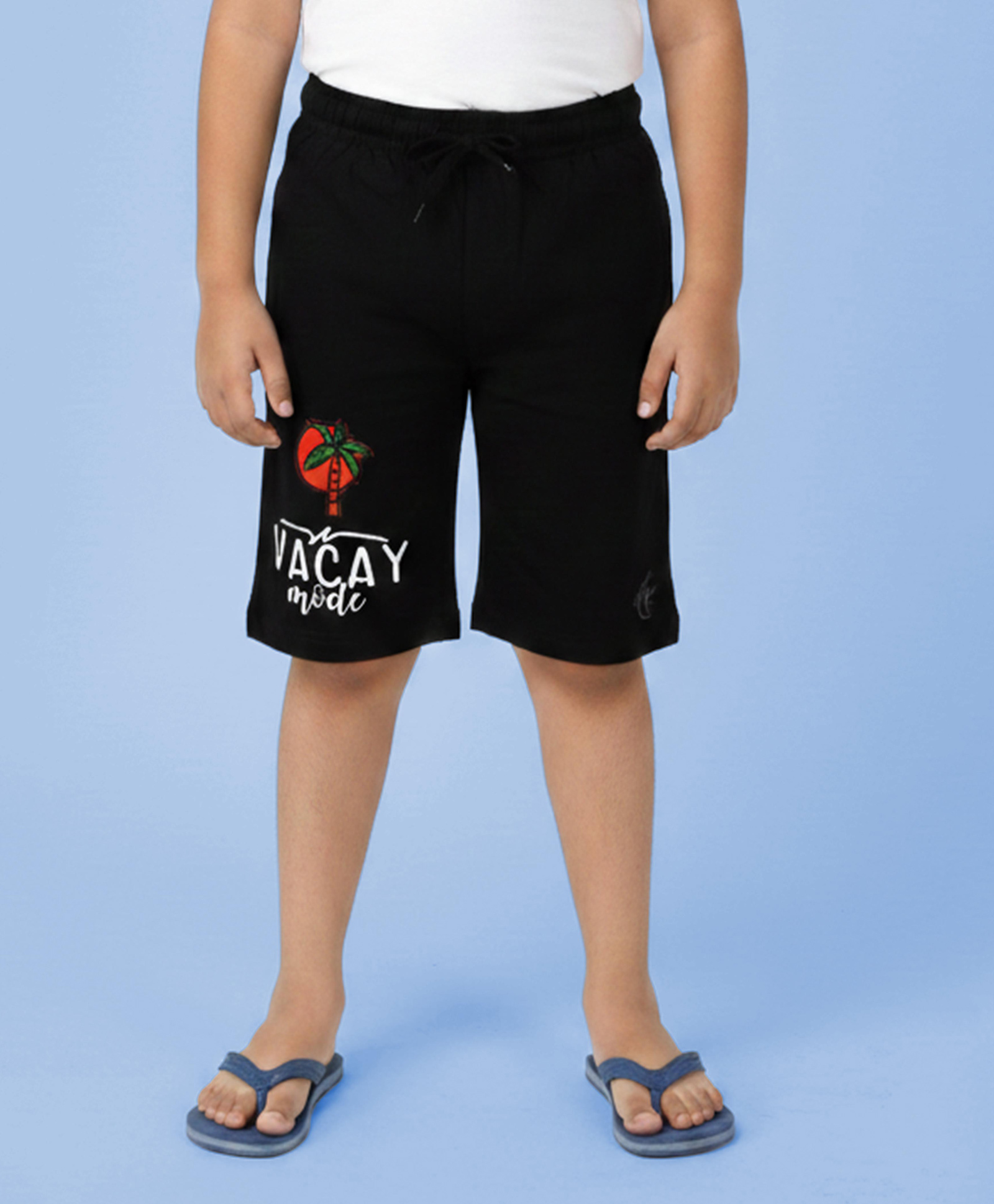 Kiddopanti Cotton Knit Vacay Mode Text Printed Shorts - Jet Black-picture-14