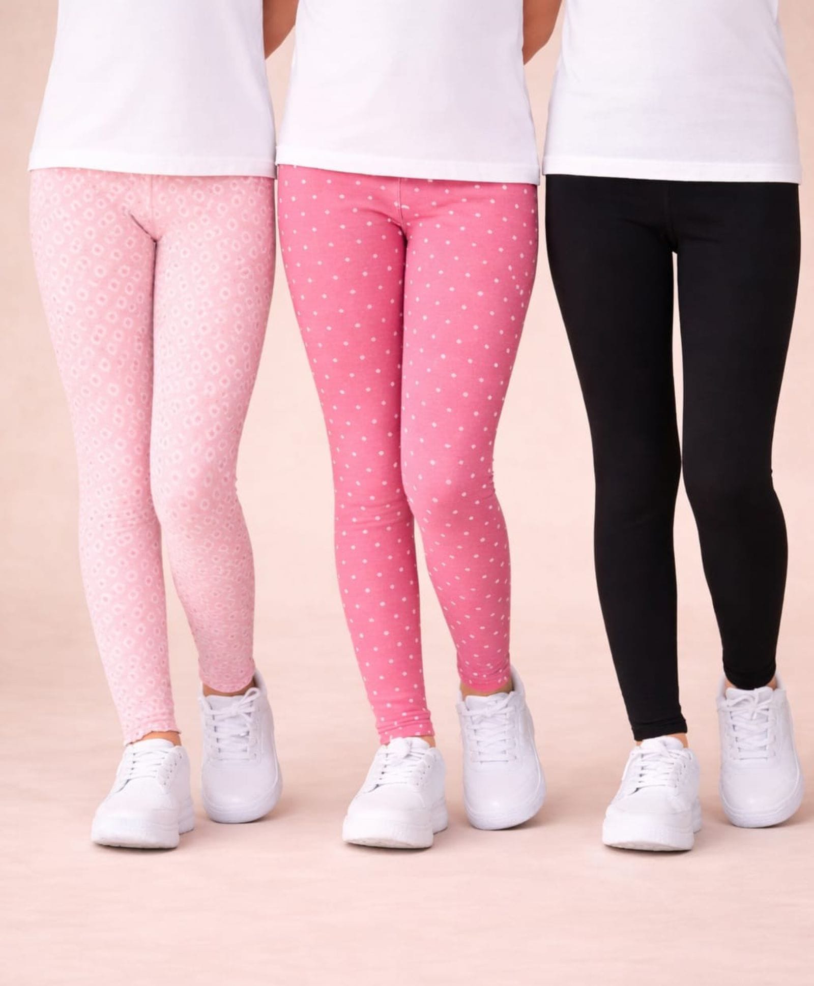 Nino Togs Cotton Lycra Knit Pack Of 3 Solid & Polka Dots Printed Leggings - Multi Colour-picture-23