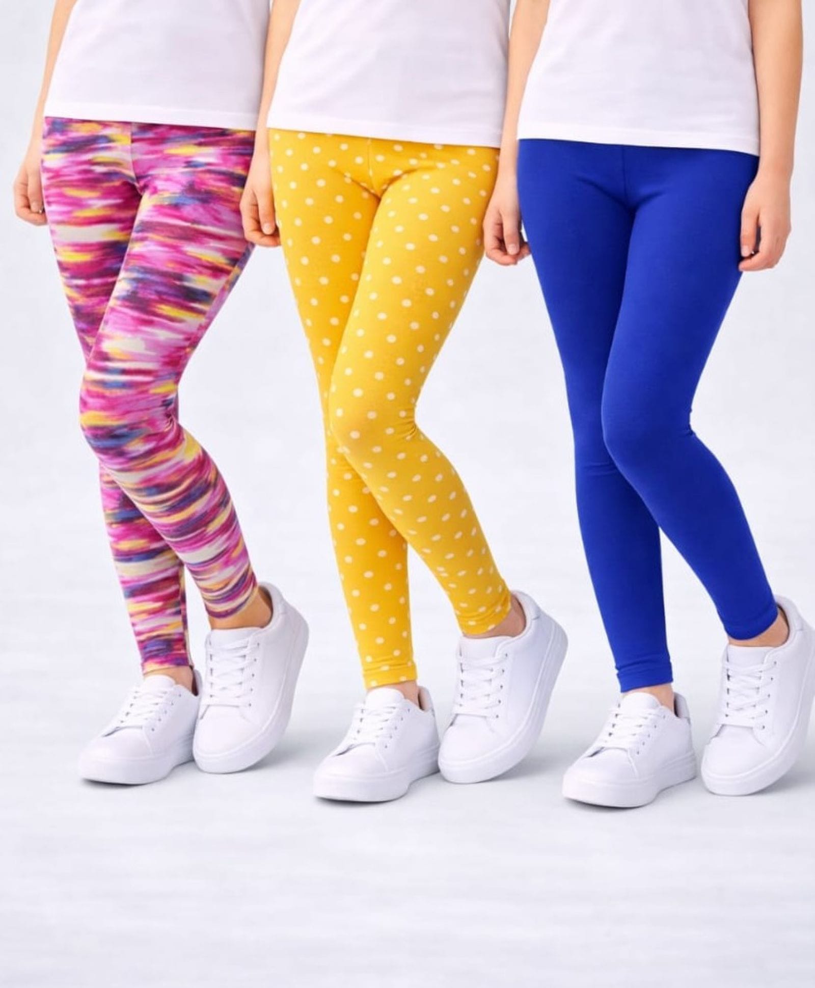 Nino Togs Cotton Lycra Knit Pack Of 3 Solid & Polka Dots Printed Leggings - Multi Colour-picture-30