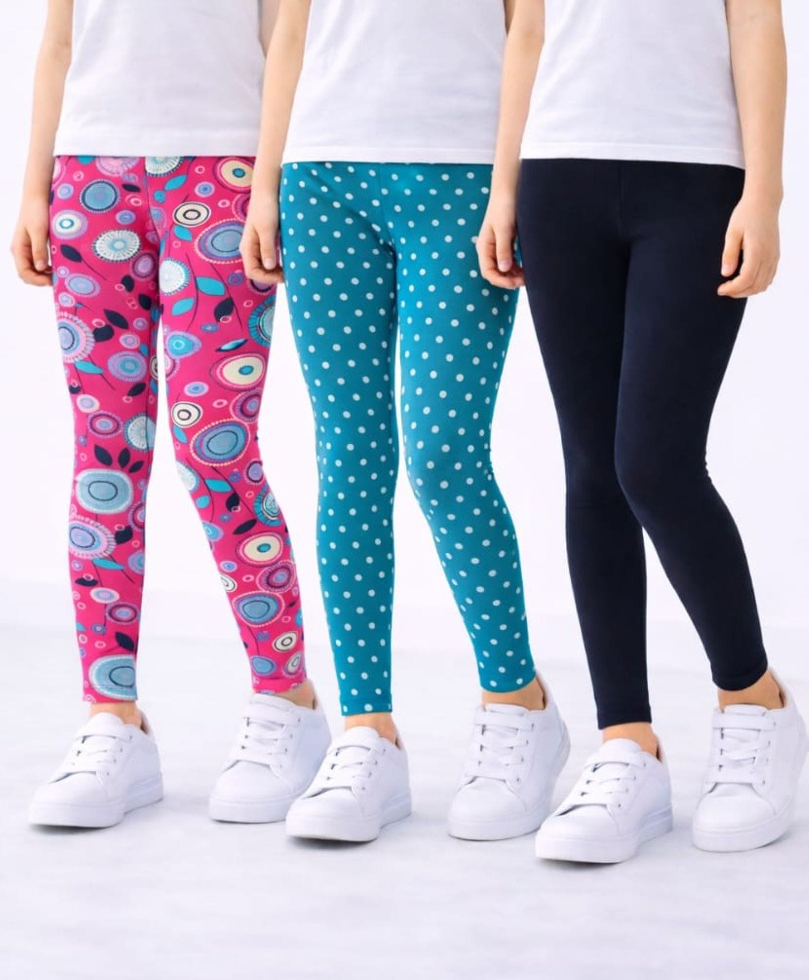 Nino Togs Cotton Lycra Knit Pack Of 3 Solid & Polka Dots Printed Leggings - Multi Colour-picture-26