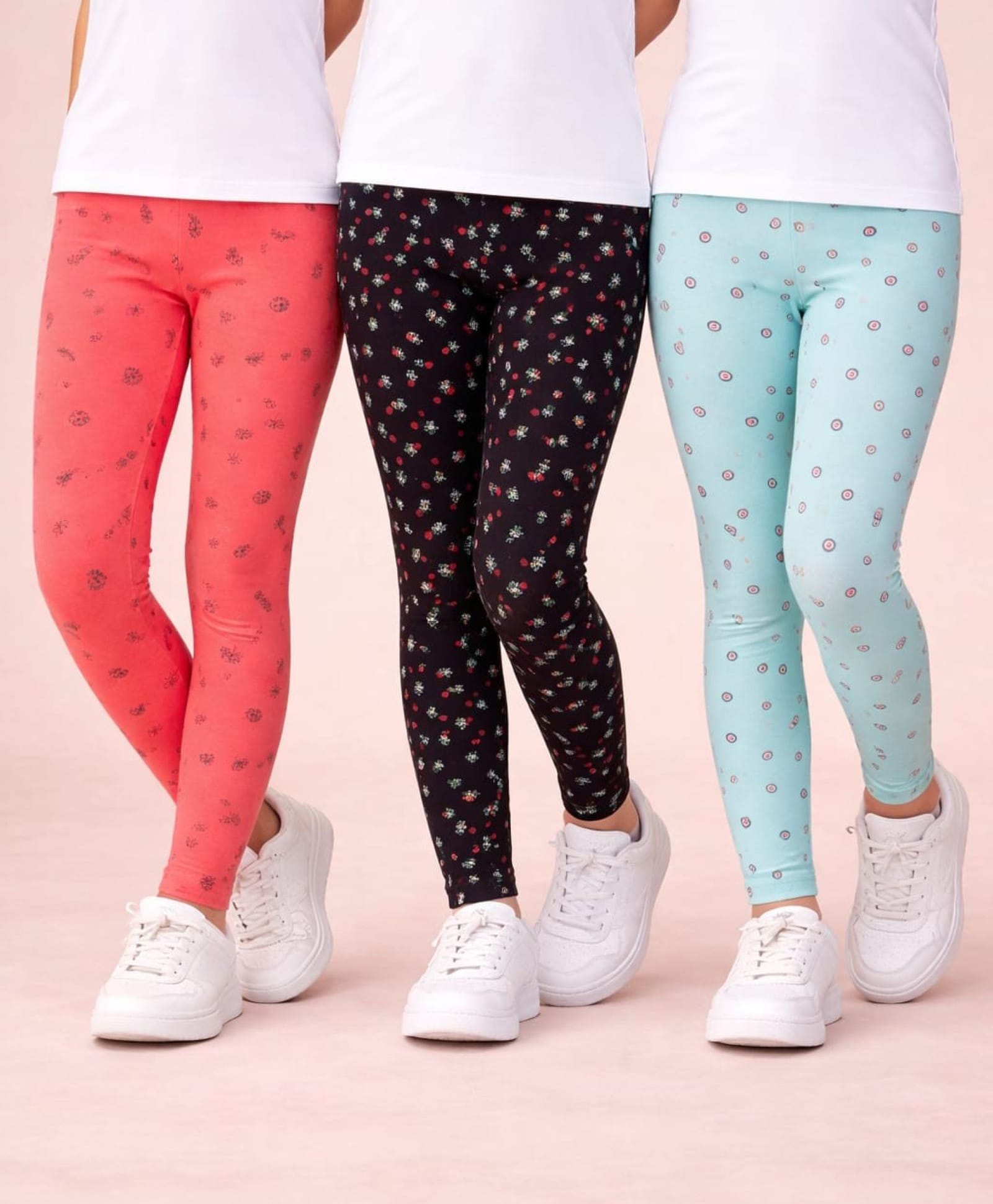 Nino Togs Cotton Lycra Knit Pack Of 3 Floral Printed Leggings - Multi Colour-picture-28