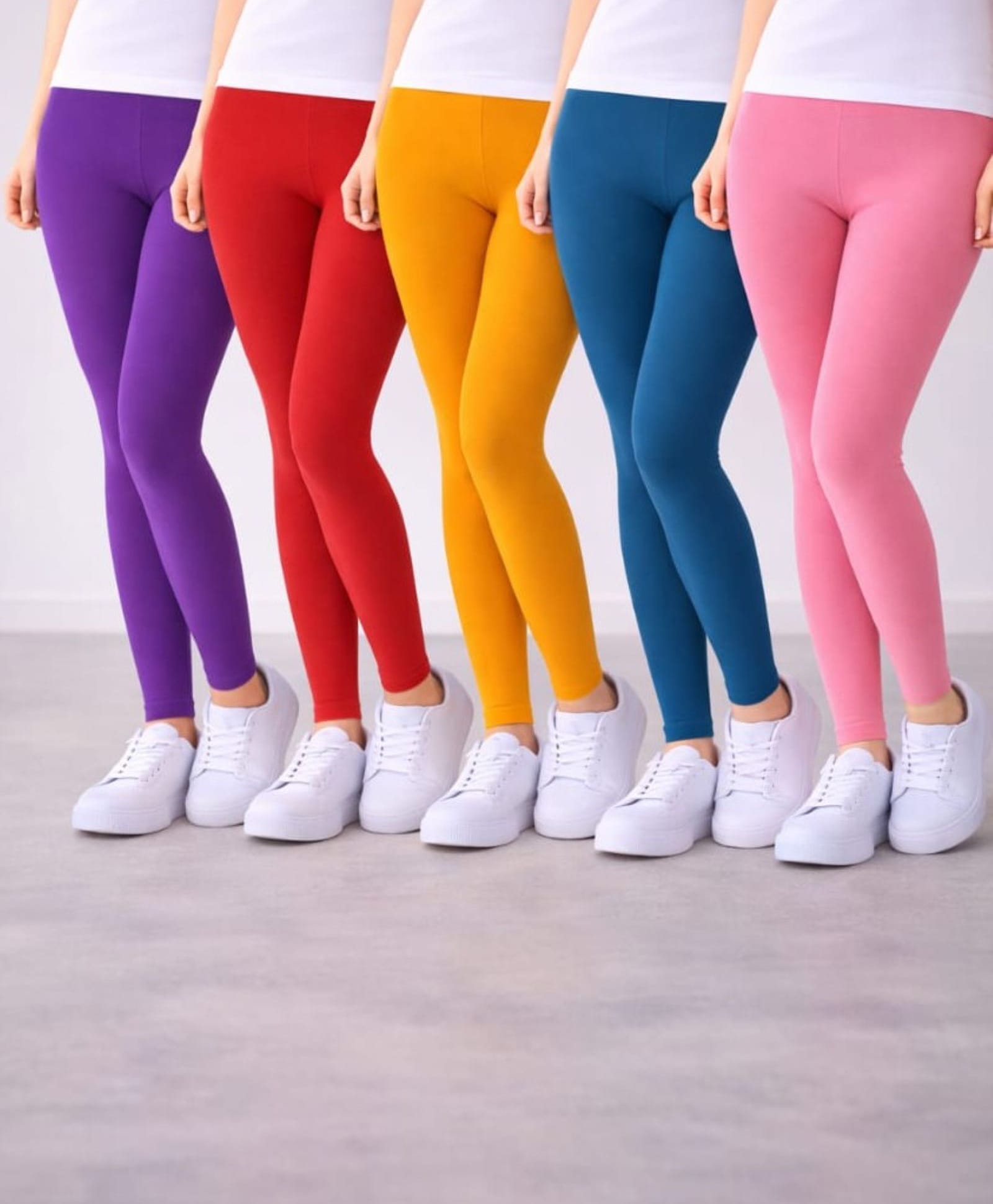 Nino Togs Cotton Lycra Knit Pack Of 5 Solid Leggings - Multi Colour-picture-14