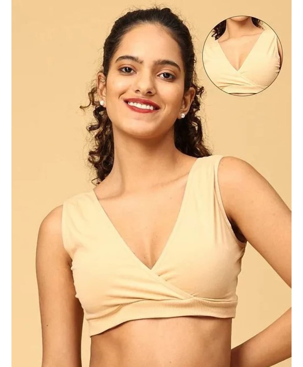 The Mom Store Cotton Knit Solid Maternity Sleep Bra - Beige-picture-19