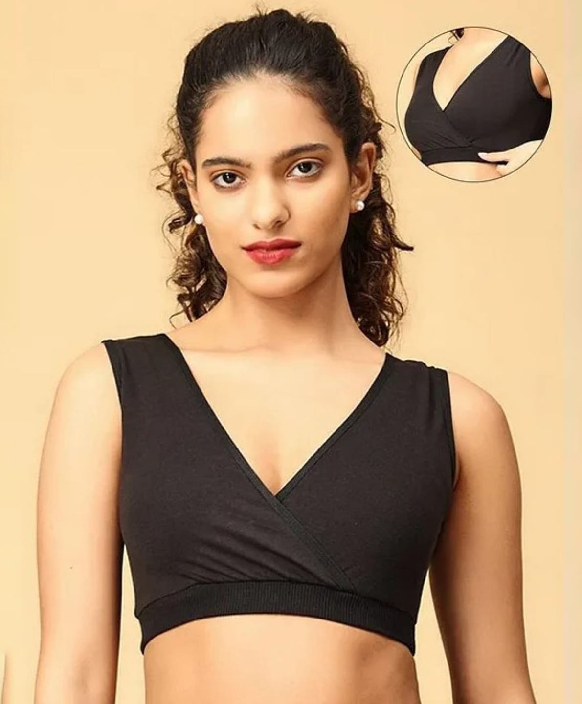 The Mom Store Cotton Knit Solid Maternity Sleep Bra - Black-picture-22