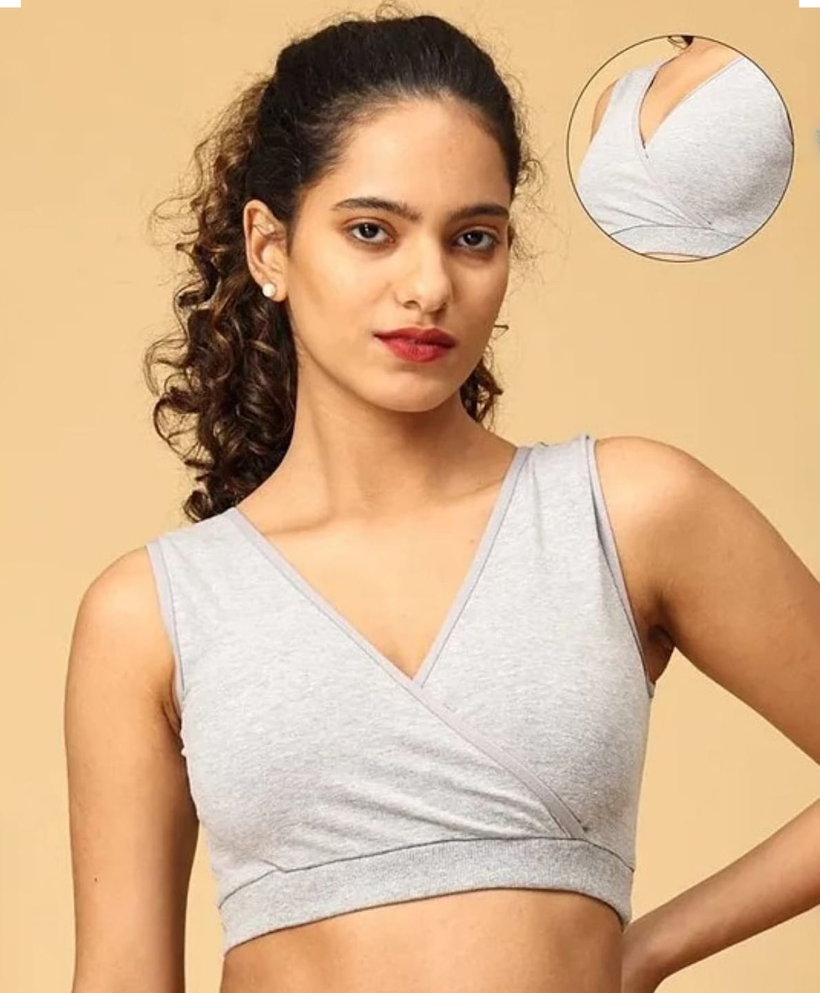 The Mom Store Cotton Knit Solid Maternity Sleep Bra - Grey