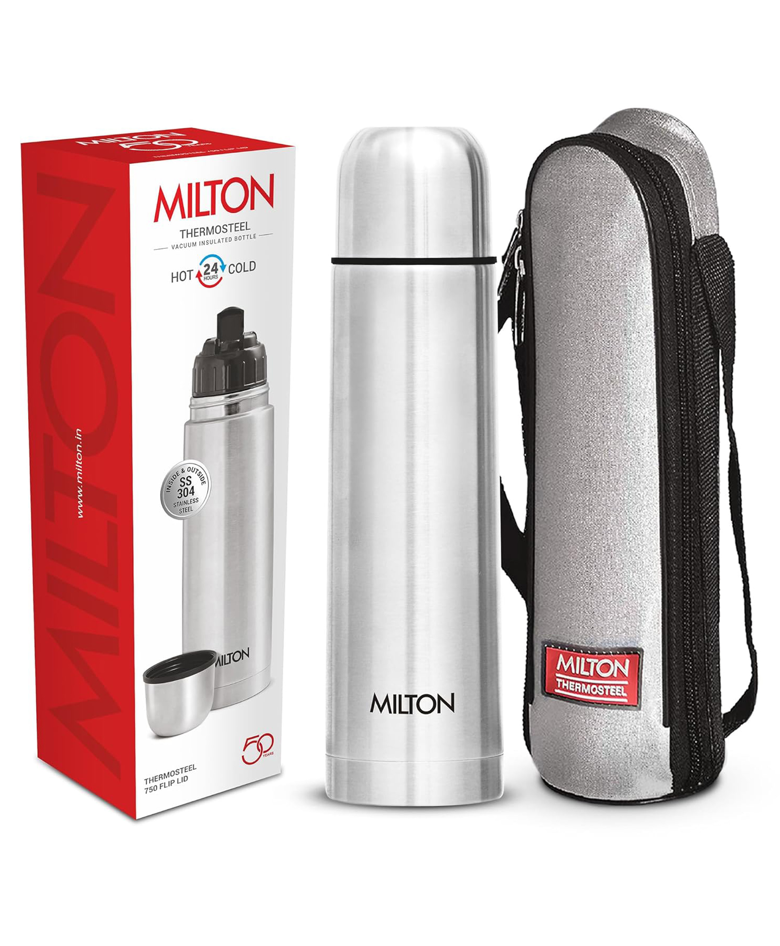 Milton Flip Lid 750 Thermosteel Water Bottle, 24 Hr Hot and Cold I Leak Proof Lid with Jacket, ISI Certified I Vacuum Insulated Silver - 750 ml-picture-23