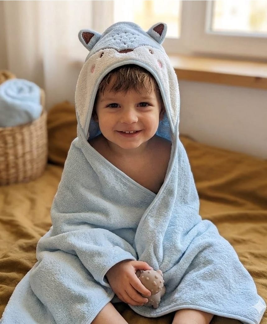 Butterthief Fur Woven Animal Face Designed Hooded Wrapper & Bath Towel - Sky Blue-picture-22