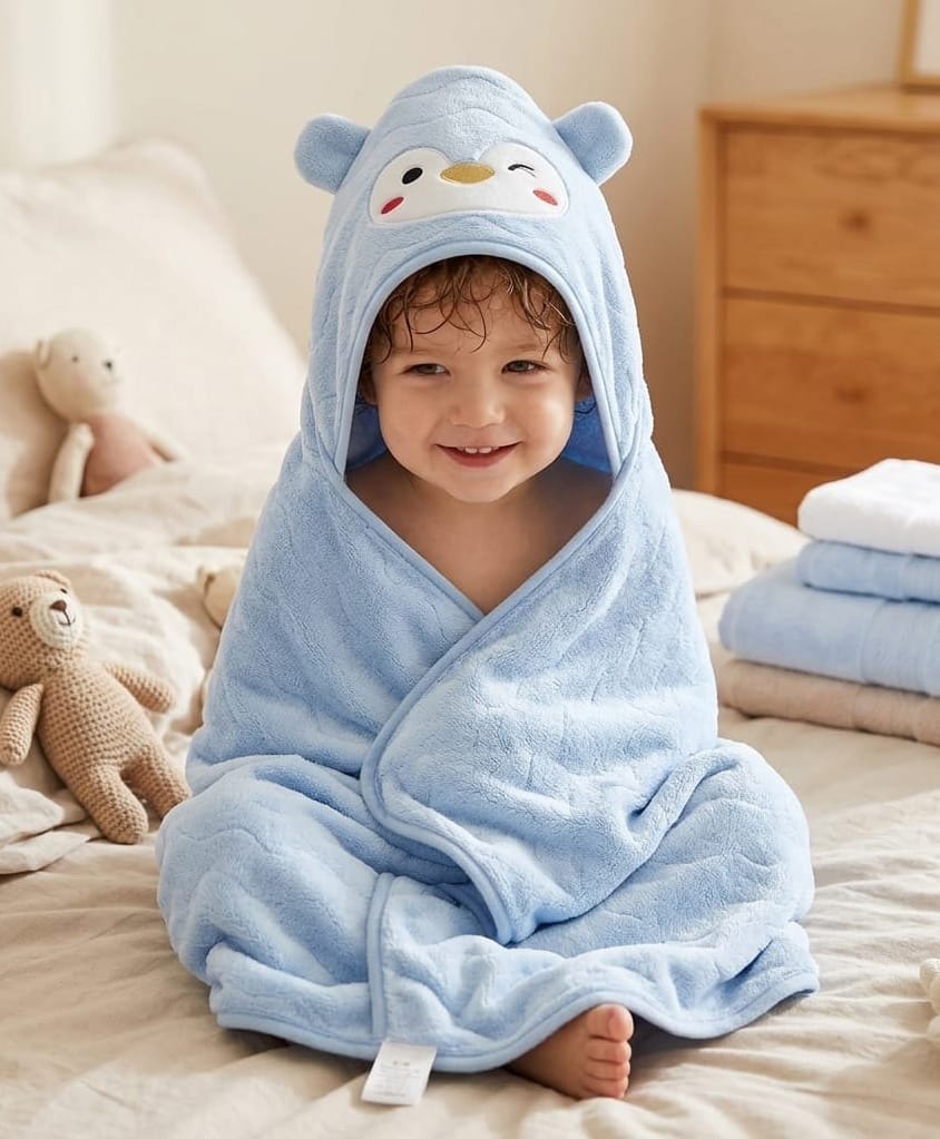 Butterthief Fur Woven Animal Face Designed Hooded Wrapper & Bath Towel - Sky Blue-picture-16