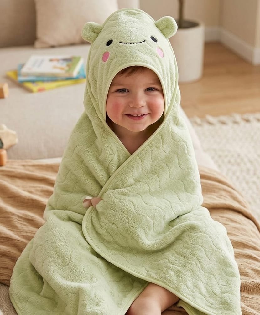 Butterthief Fur Woven Animal Face Designed Hooded Wrapper & Bath Towel - Lime Green-image-13