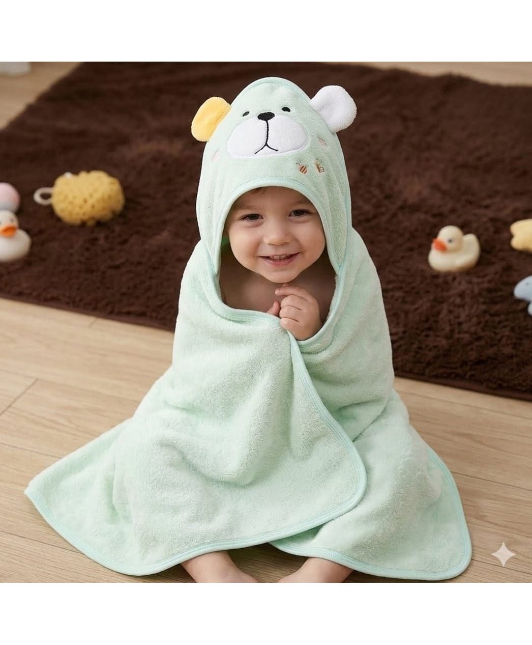Butterthief Fur Woven Animal Face Designed Hooded Wrapper & Bath Towel - Green-image-49