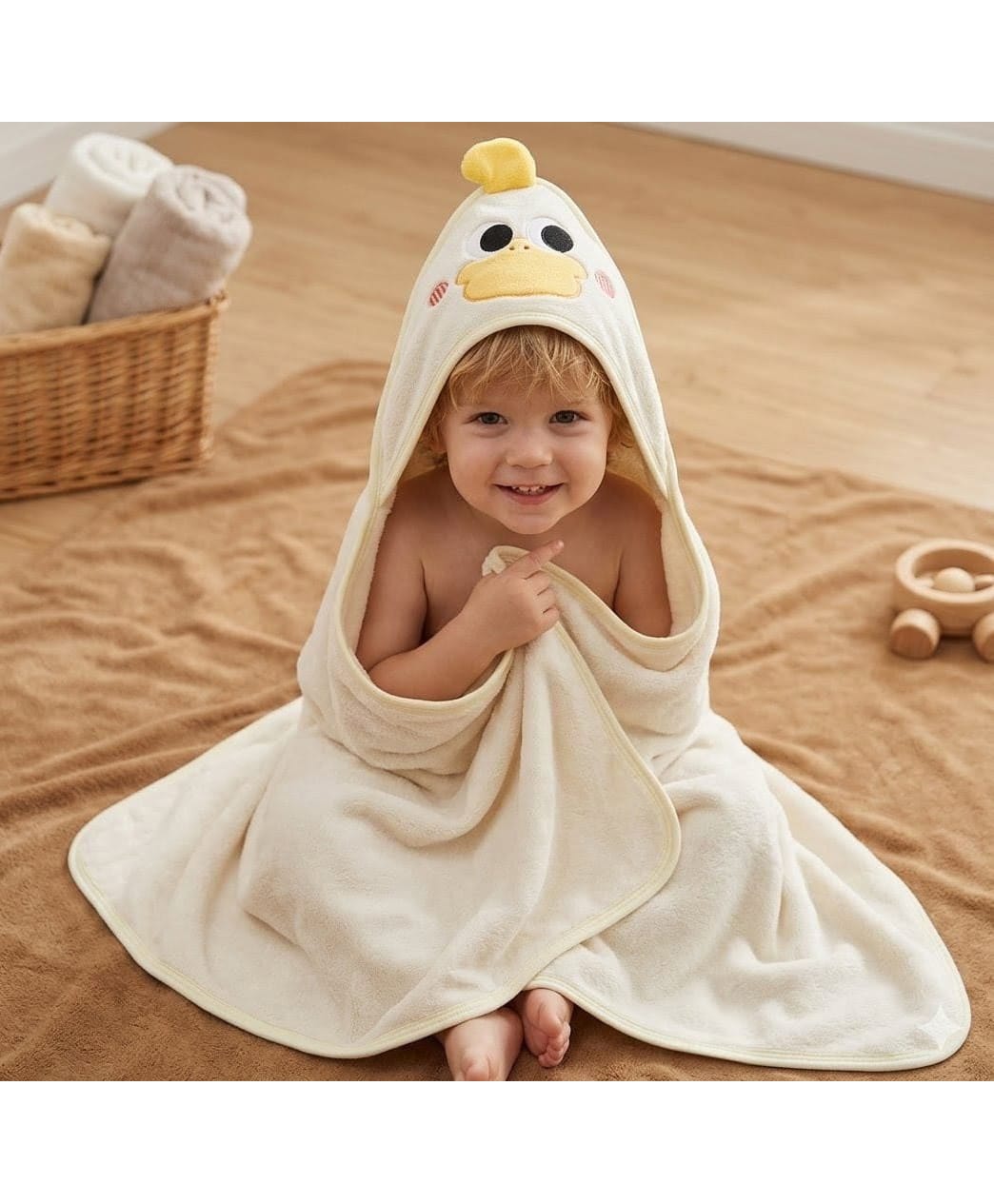 Butterthief Fur Woven Animal Face Designed Hooded Wrapper & Bath Towel - Yellow-image-27