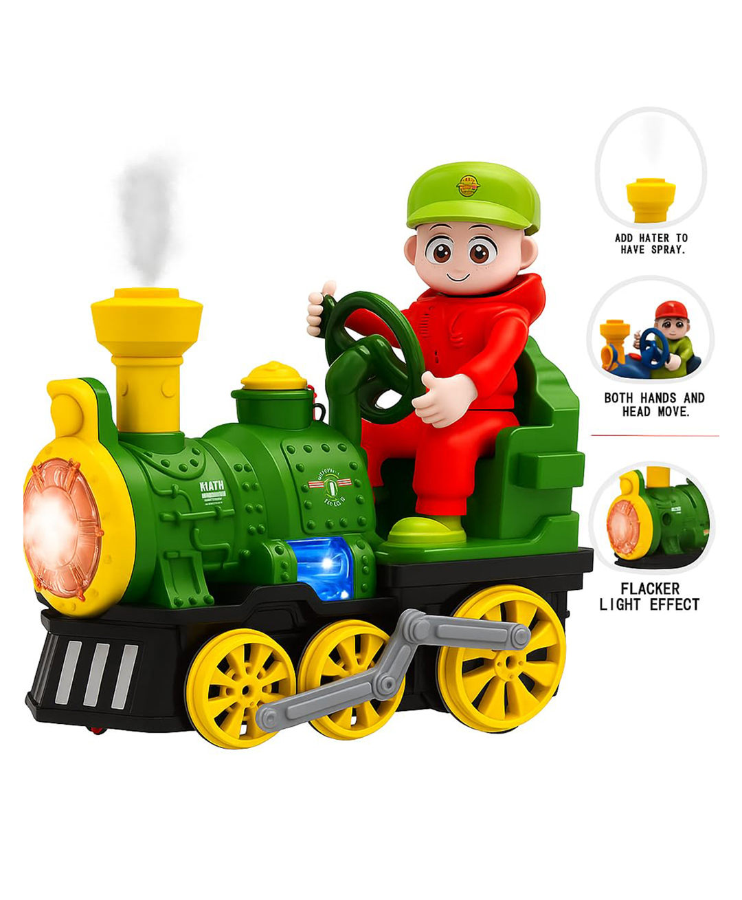AKN TOYS Electric Steam Train Toy Battery Powered Locomotive With Led Lights, Music & Mist Spray , Realistic Engine Sound & Classic Train Design- Pack of 1- ( Color May Vary )-image-10