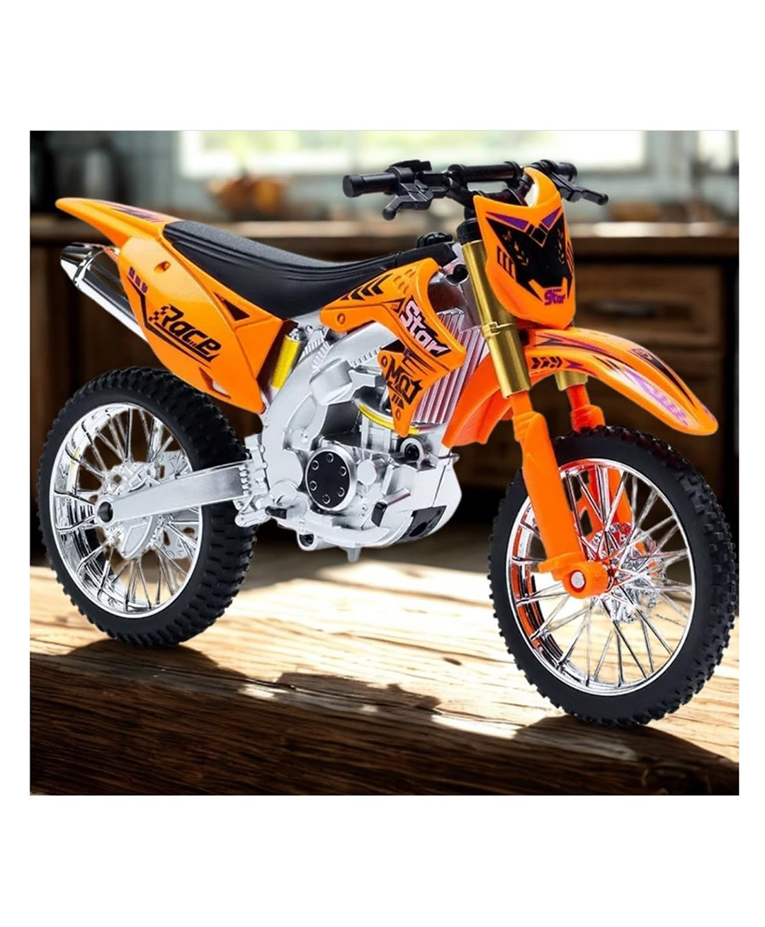 AKN TOYS Pull Back Motorcycle Toys, Tiny Gift with Music Lighting Ride On Motorcycle 1:10 Kawasaki KX450F Dirt Bike Toy Die-Cast Off-Road Model - PACK OF 1 - ( COLOR MAY VARY )-picture-12