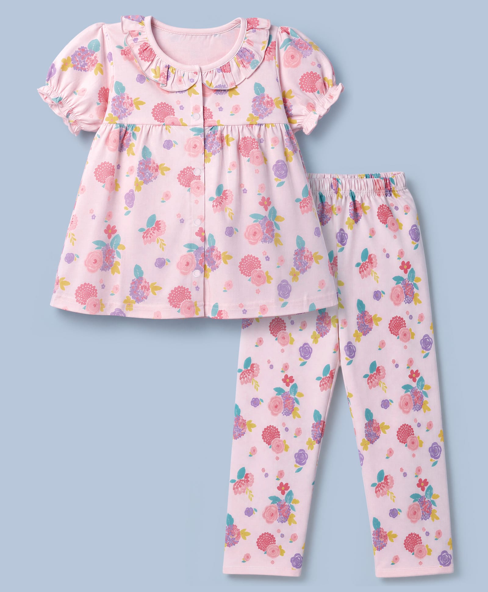 ToffyHouse Single Jersey Knit Half Sleeves Top & Pyjama Co-ords Night Suit With Floral Print - Pink-image-36