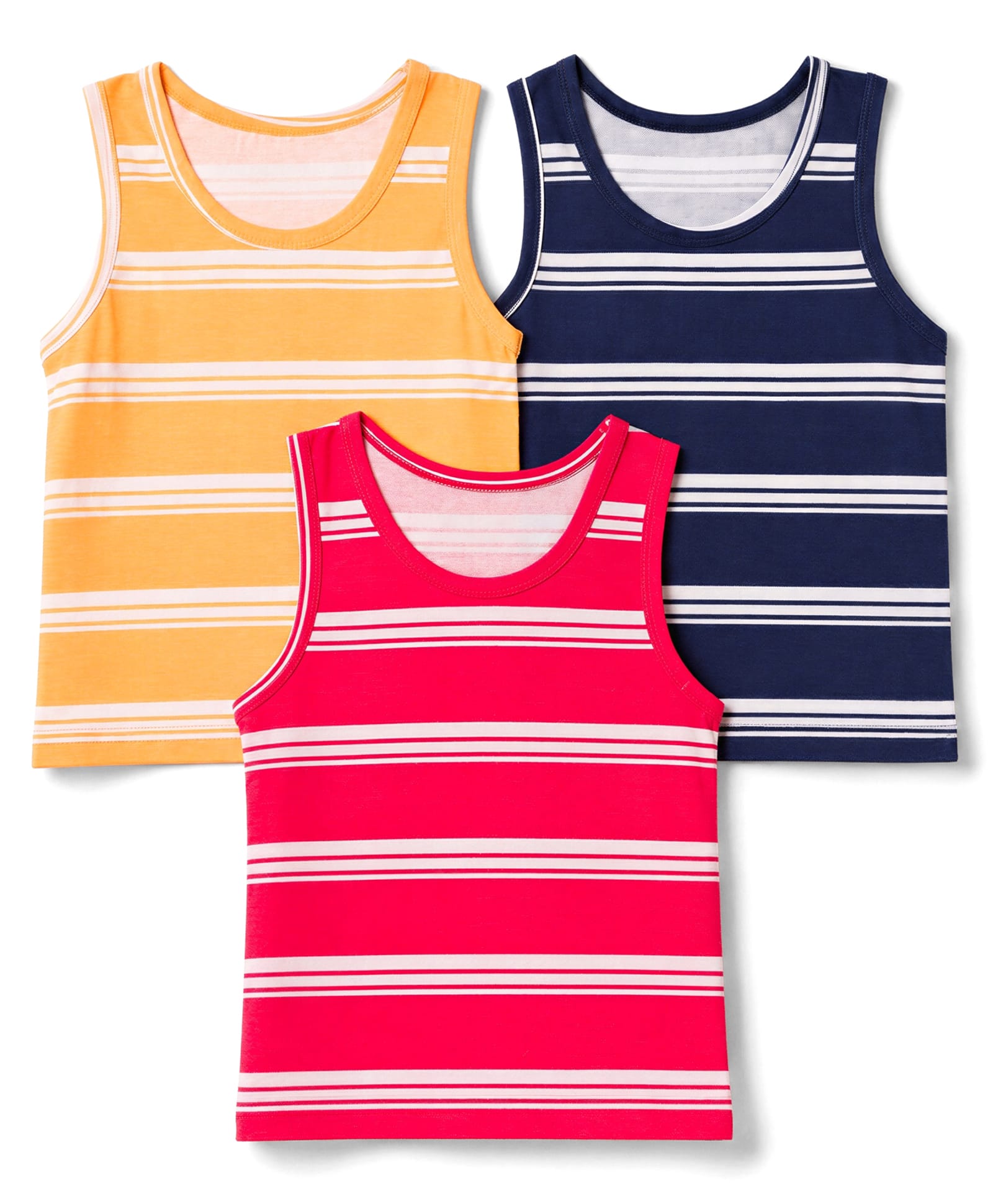 Babyhug 100% Cotton Knit Striped Sleeveless Vests Pack of 3 - Yellow, Navy Blue & Pink-image-42