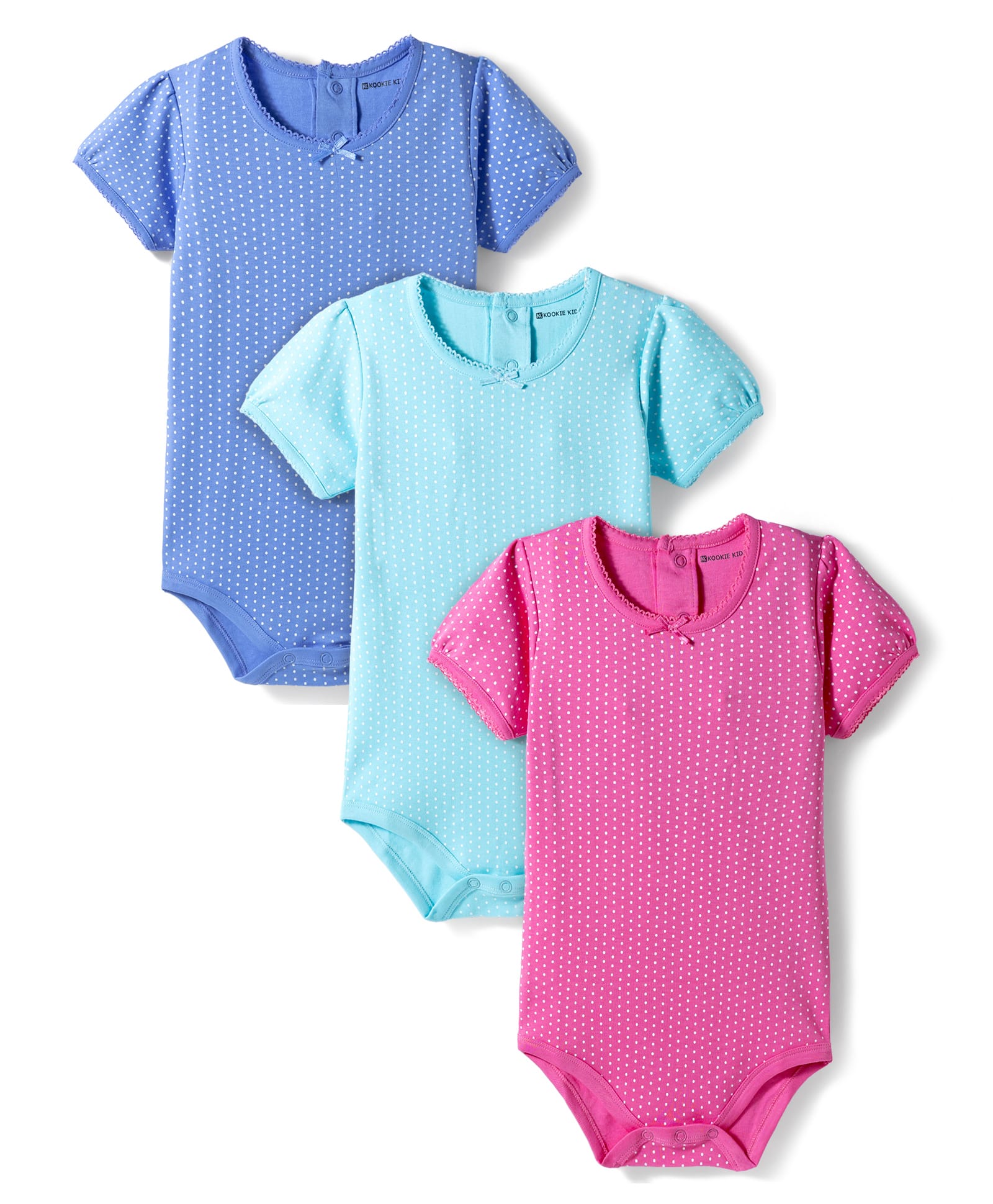 kookie kids india Kookie Kids Interlock Knit Half Sleeves Onesies with Polka Dot Print Pack of 3 - Multicolor-picture-19