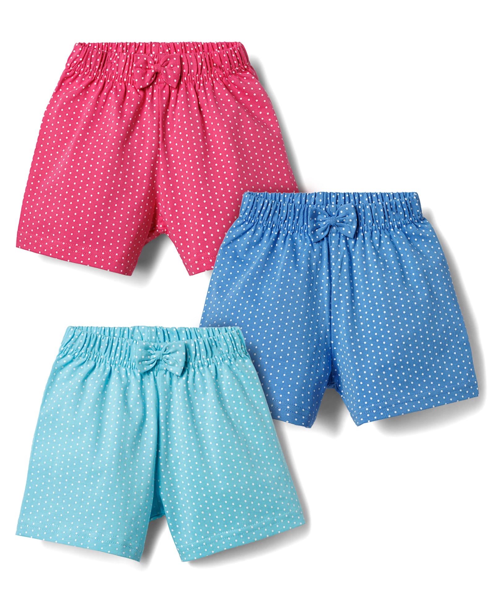 Kookie Kids India Interlock Knit Shorts With Polka Dots Print & Bow Applique Pack of 3 - Multicolor-picture-21