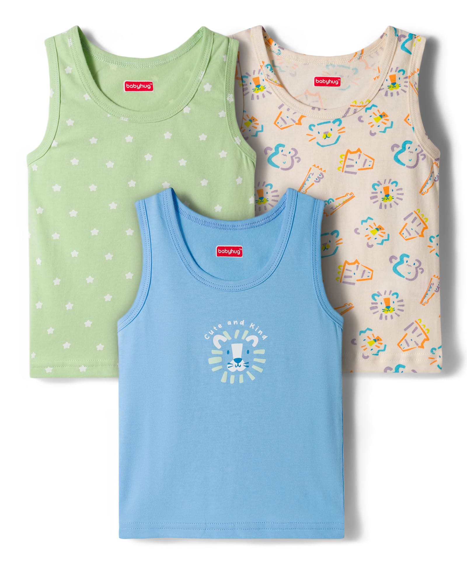Babyhug 100% Cotton Knit Sleeveless Sando Vests with Animal Print Pack of 3 - Multicolor-picture-12