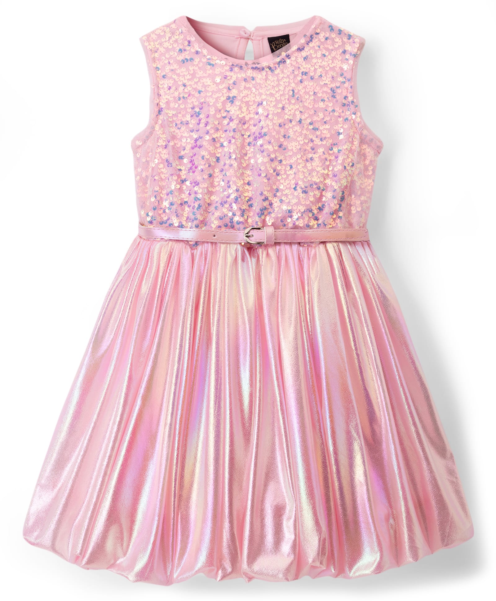 Hola Bonita Knit Sleeveless Glitter Balloon Party Dress With Sequin Detailing & Belt - Pink-image-41