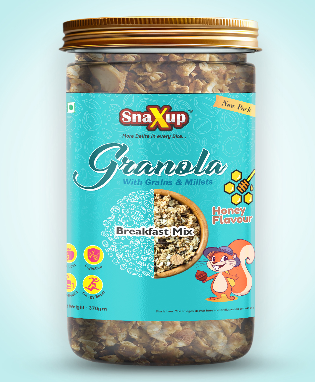 SnaXup Granola Breakfast Cereal High Protein Honey - 370 g-image-26