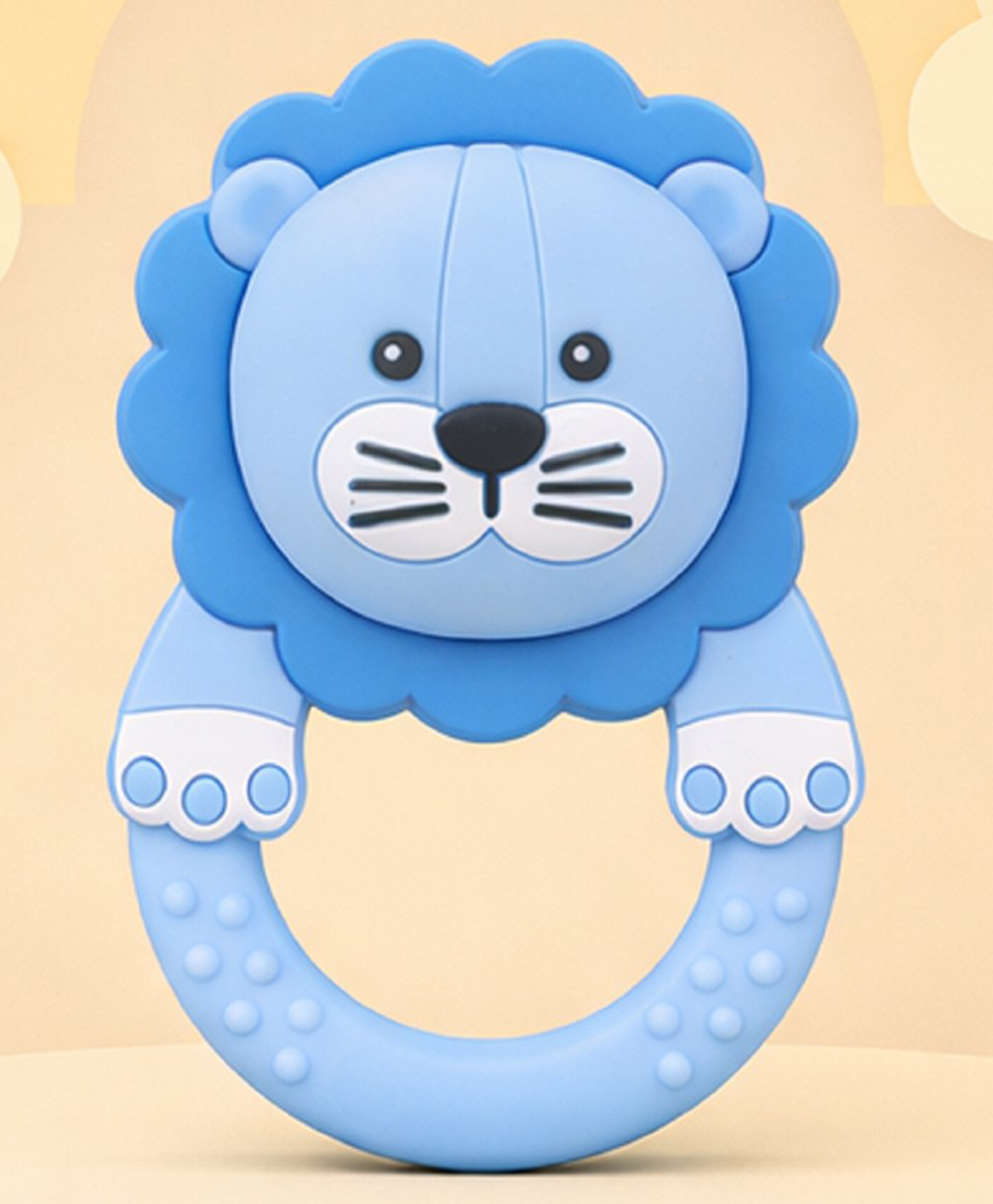 The Cheeky Kidzz Baby Soft Silicone Chewing Lion Shape Rattle Teether For 3 to 24 Months Babies BPA Free (Blue)-picture-14
