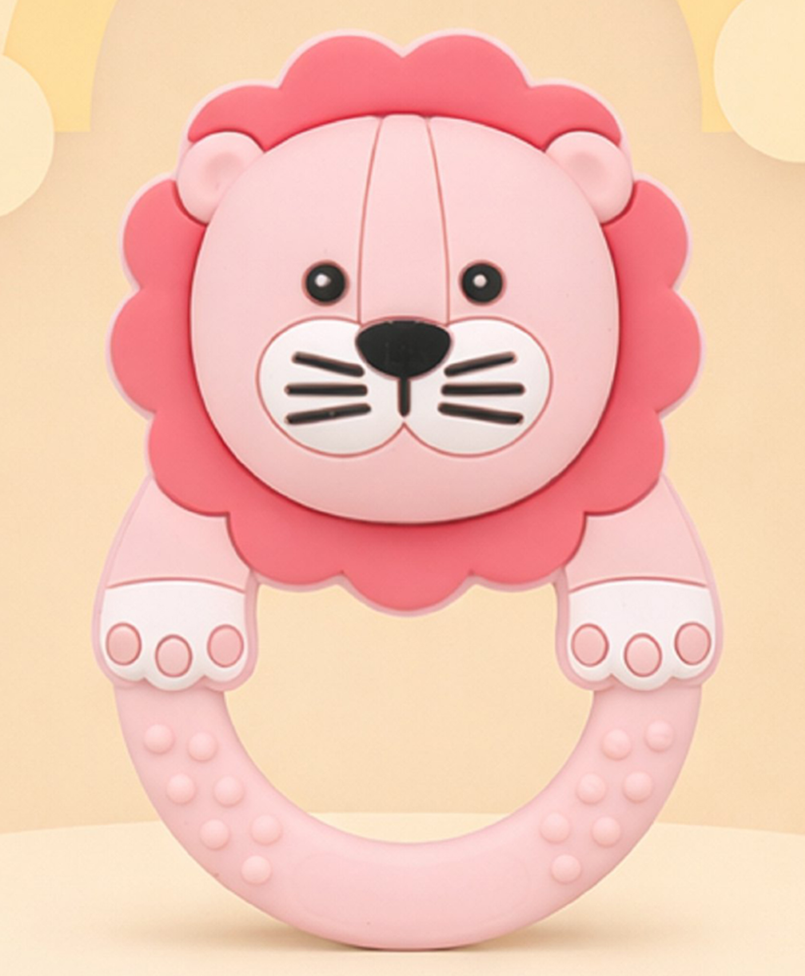 The Cheeky Kidzz Baby Soft Silicone Chewing Lion Shape Rattle Teether For 3 to 24 Months Babies BPA Free (Pink)-image-22