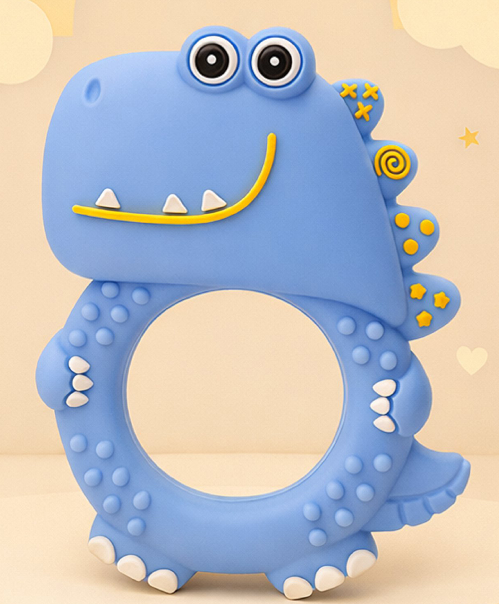 The Cheeky Kidzz Baby Soft Silicone Chewing Dinosaur Shape Rattle Teether For 3 to 24 Months Babies BPA Free (Blue)-picture-14