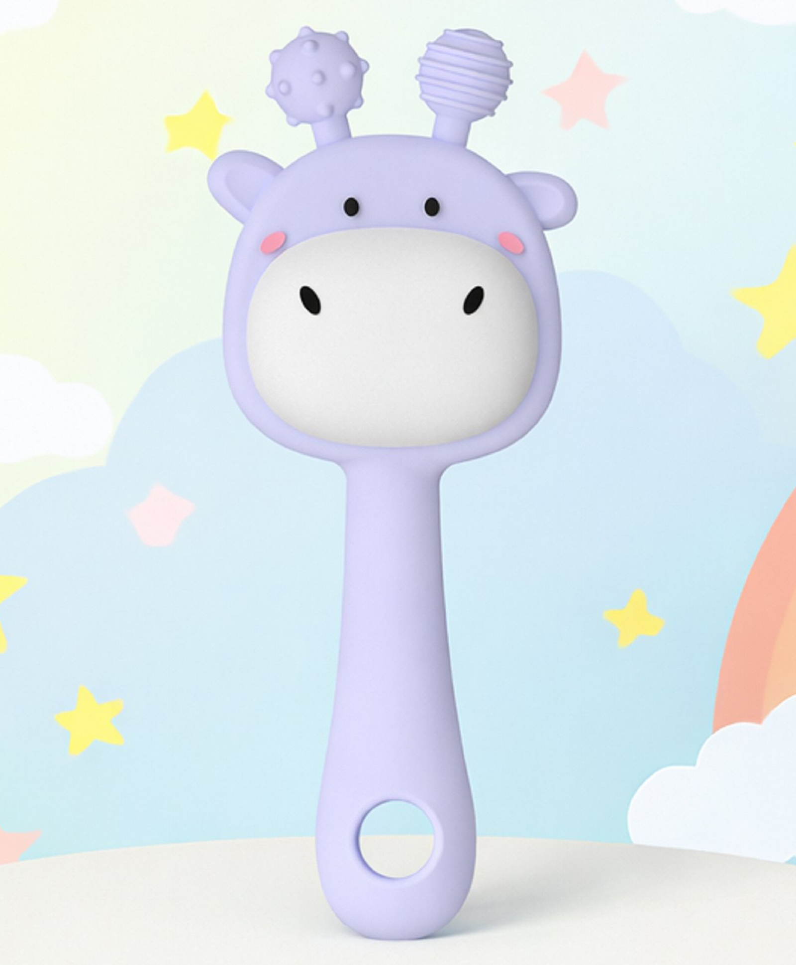 The Cheeky Kidzz Soft Siliocone Teether Attractive Design for Baby | Musical Rattle Teethers for 3 to 24 Months | Melody Rattle Teether Jhunjuna Teething Stick Handle BPA-Free (Purple Giraffe)-picture-24