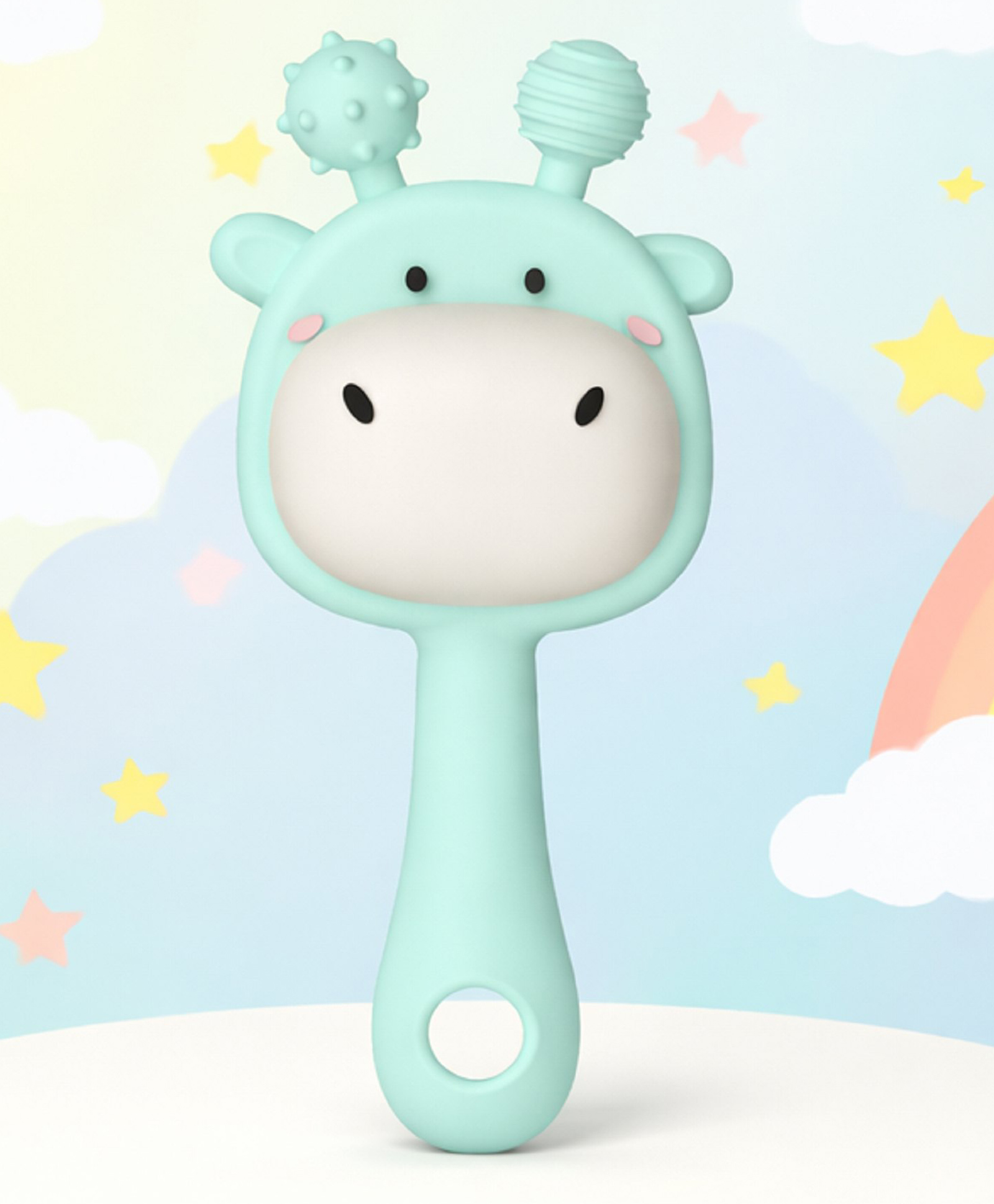 The Cheeky Kidzz Soft Siliocone Teether Attractive Design for Baby | Musical Rattle Teethers for 3 to 24 Months | Melody Rattle Teether Jhunjuna Teething Stick Handle BPA-Free (SEA Green Giraffe)-image-28