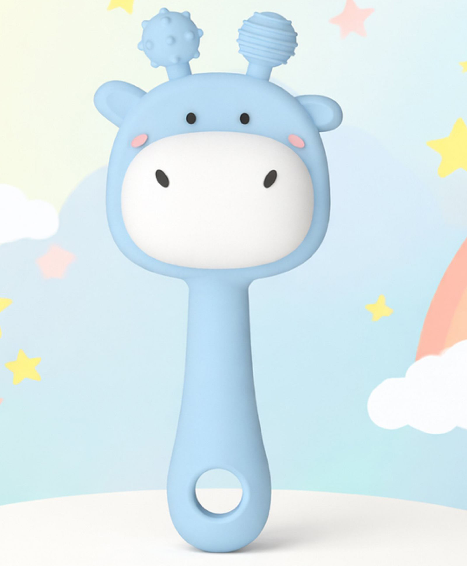 The Cheeky Kidzz Soft Siliocone Teether Attractive Design for Baby | Musical Rattle Teethers for 3 to 24 Months | Melody Rattle Teether Jhunjuna Teething Stick Handle BPA-Free (Blue Giraffe)-image-11