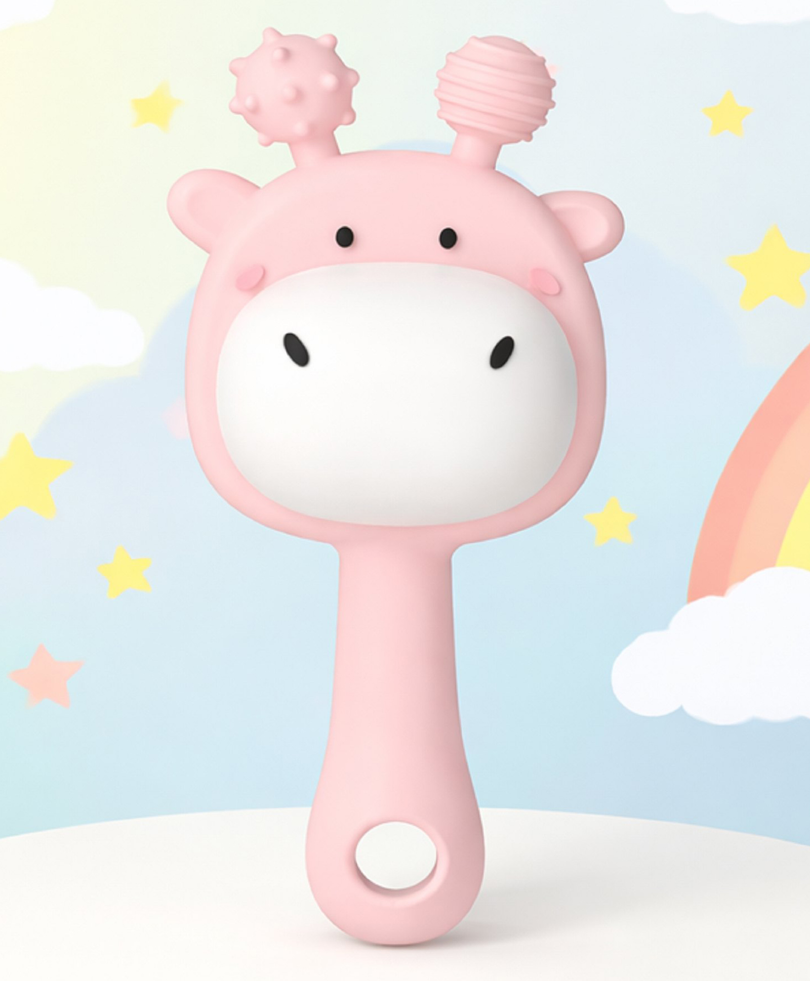 The Cheeky Kidzz Soft Siliocone Teether Attractive Design for Baby | Musical Rattle Teethers for 3 to 24 Months | Melody Rattle Teether Jhunjuna Teething Stick Handle BPA-Free (Pink Giraffe)-image-12