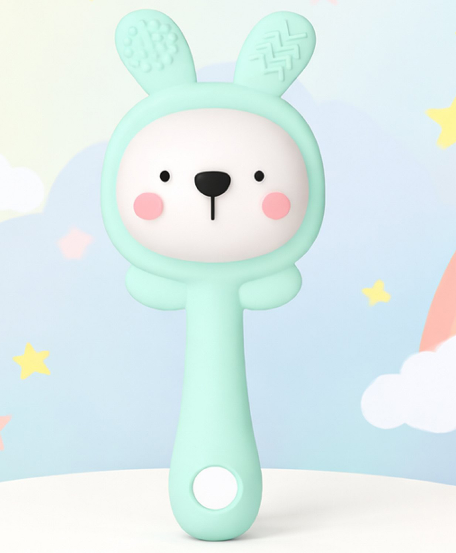 The Cheeky Kidzz Soft Siliocone Teether Attractive Design for Baby | Musical Rattle Teethers for 3 to 24 Months | Melody Rattle Teether Jhunjuna Teething Stick Handle BPA-Free (Green Bear)-picture-18