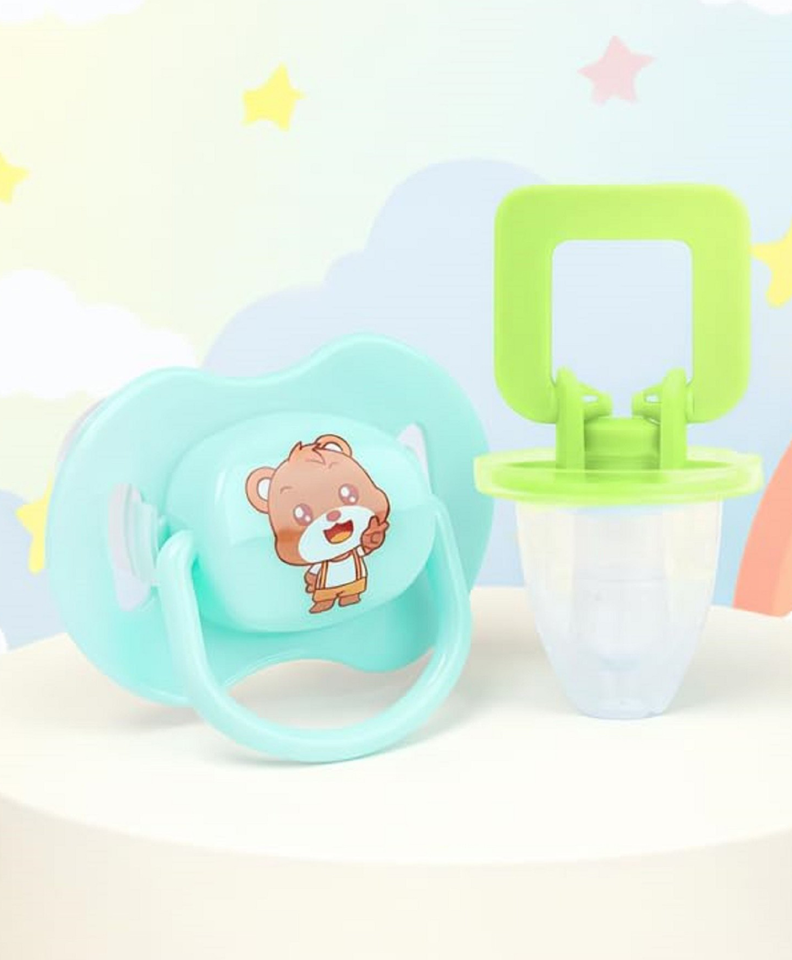 The Cheeky Kidzz Pack of 2 Baby Ultra Light Printed And Plain Pacifier for 0 to 12 Months Babies BPA-Free (Sea Green, Green)-picture-25