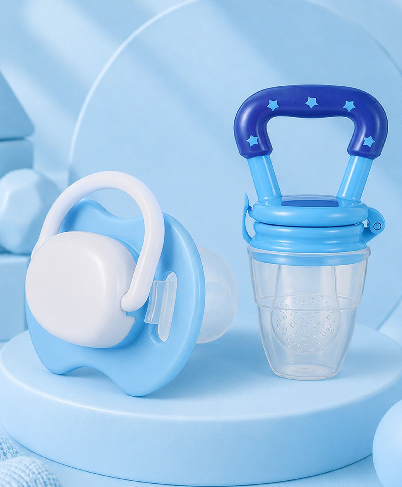 The Cheeky Kidzz Pack of 2 Baby Ultra Light Silicone Printed Pacifier With Fruit Feeder Nibbler Teether for 0 to 12 Months Babies BPA-Free (Blue)-image-36