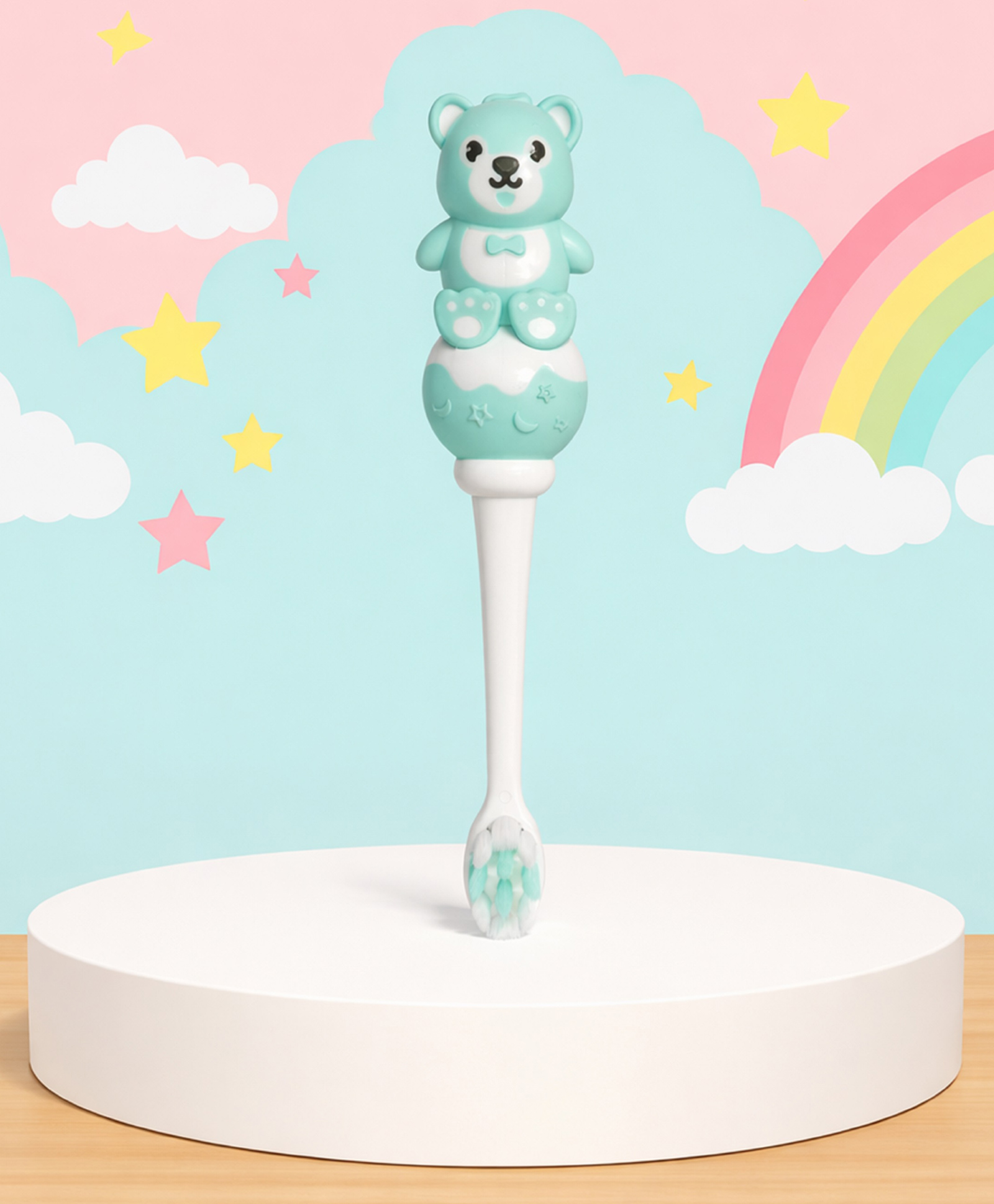 The Cheeky Kidzz Baby Ultra Soft Bristles Training Toothbrush With Teddy Bear Design For 1 to 10 Years BPA Free (SEA GREEN)-image-5