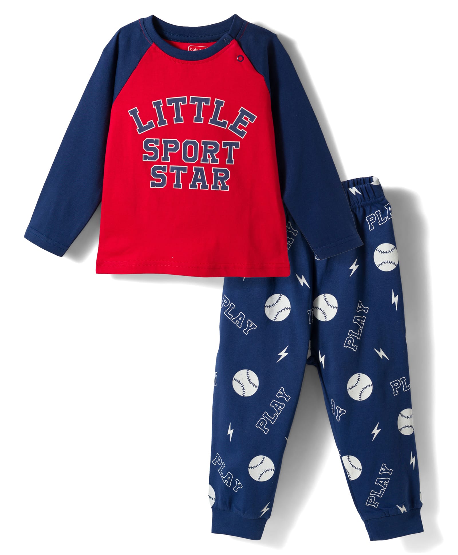 Babyhug Cotton Knit Full Raglan Sleeves Sports Printed T-Shirt & Pyjama Night Suit - Red-picture-27