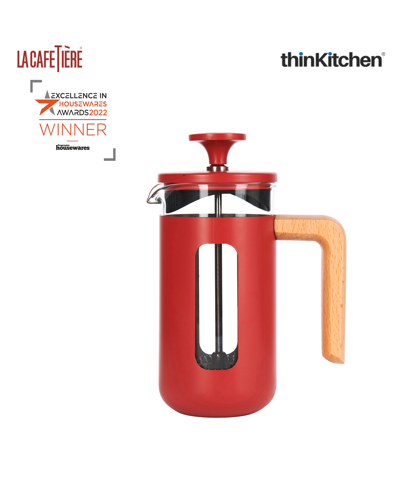 La Cafetiere Pisa Stainless Steel Cafetière, Three Cup, Red-image-14