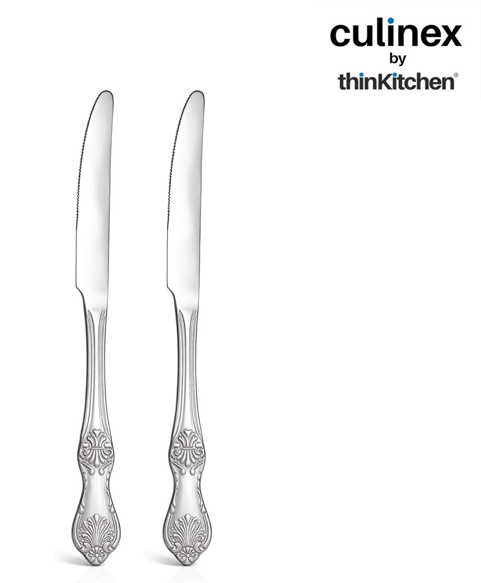 Culinex By ThinKitchen Premium Stainless Steel 9.3" Table Knife Set of 2 for Dining Table, Kitchen| Rustproof Heavy Dinner Knives, Silver Flatware By thinKitchen (Fest)-picture-18