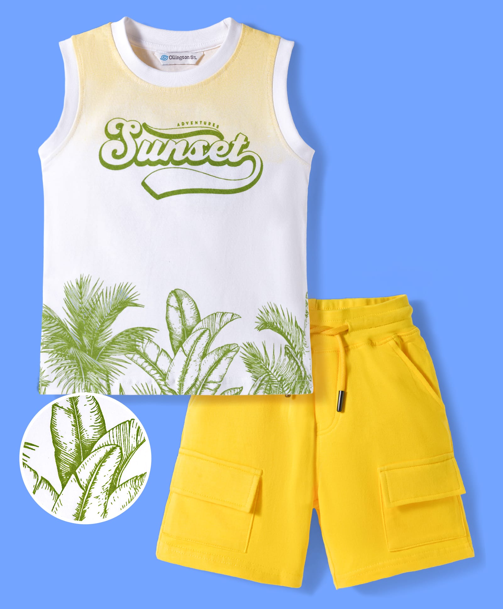OLLINGTON ST. Sinker Knit Sleeveless T-Shirt & Shorts Set With Beach Theme - Multicolor-image-48