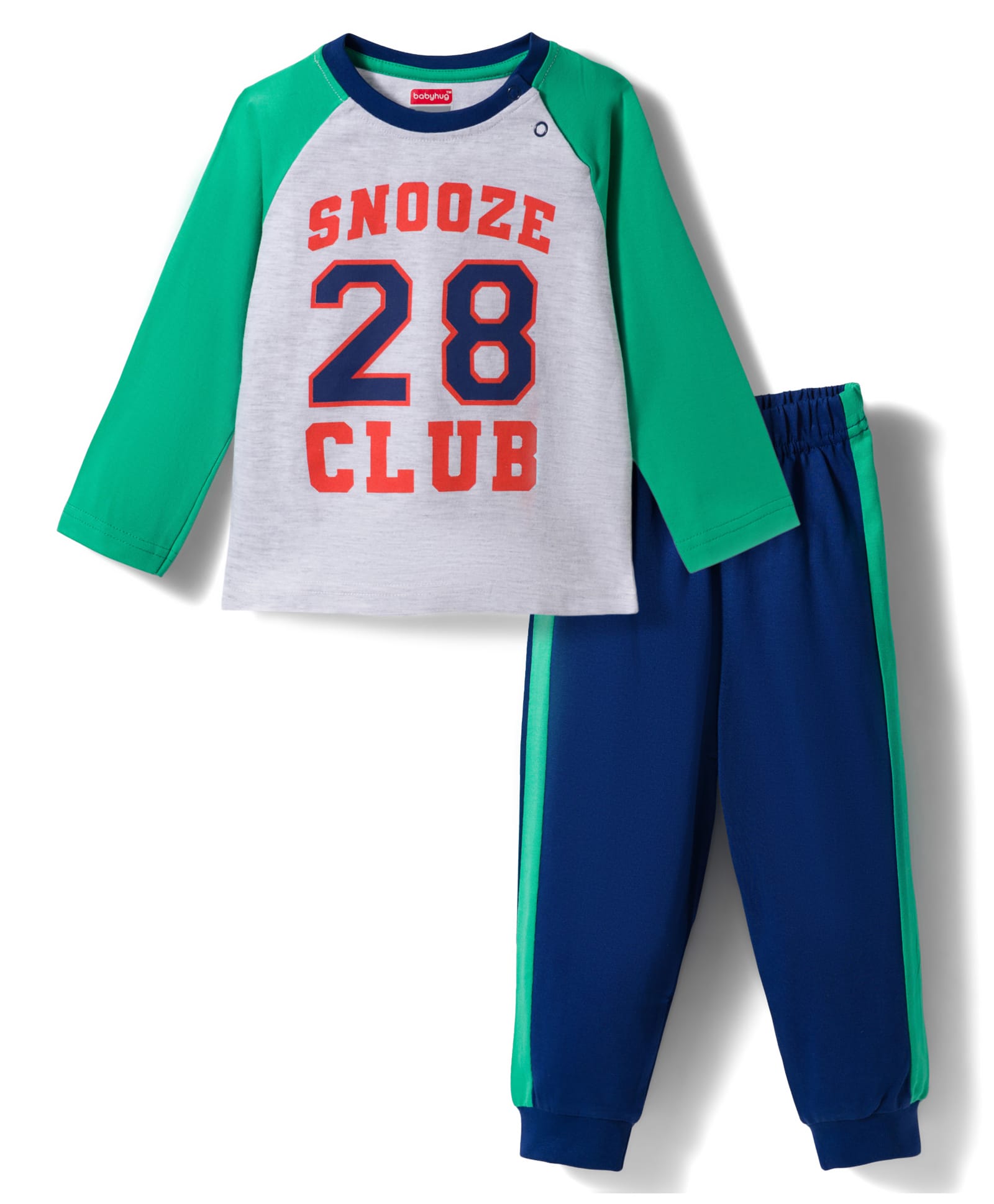 Babyhug Cotton Knit Full Raglan Sleeves Numerical Printed T-Shirt & Pyjama Night Suit - White-picture-24