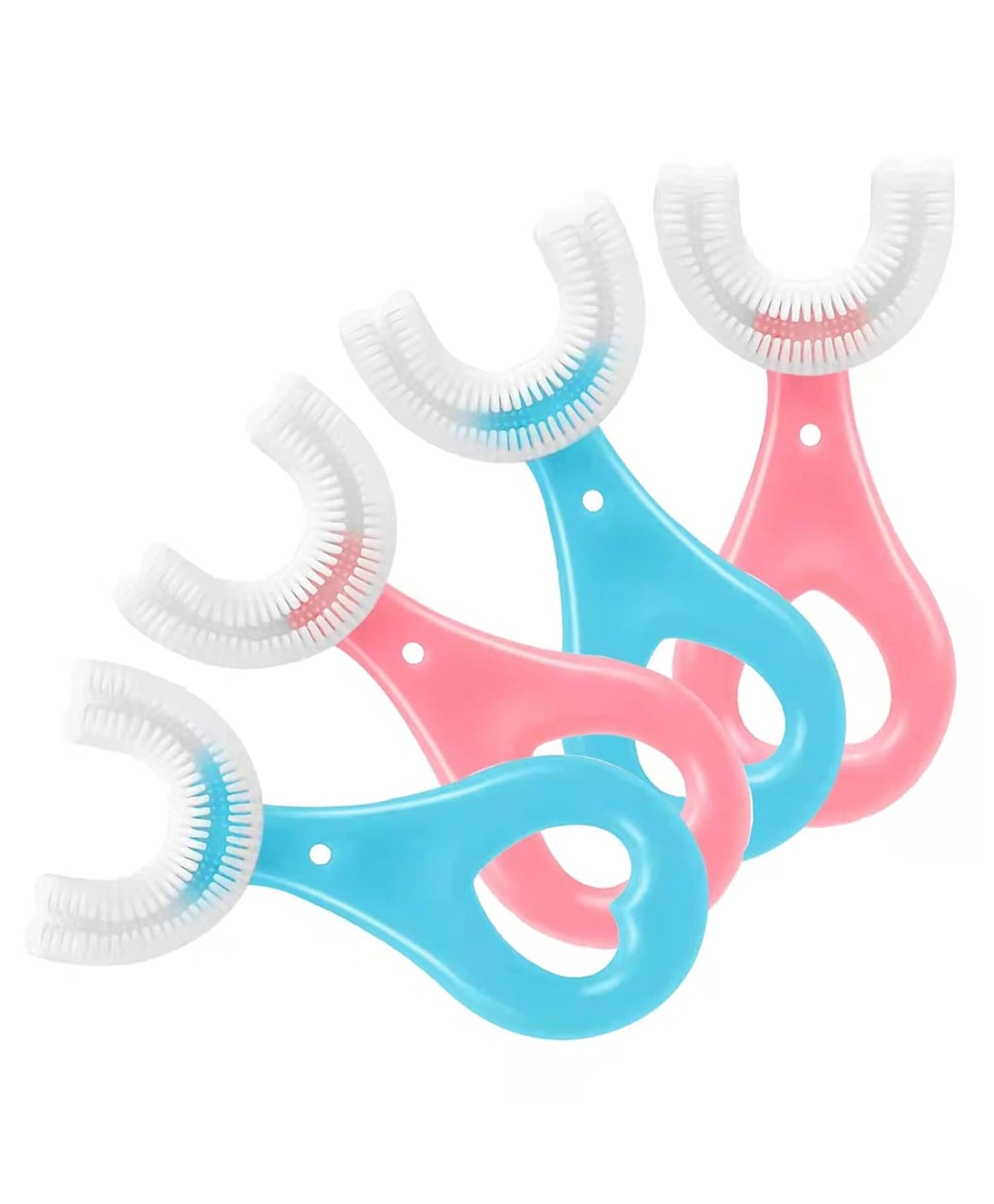 AEREX 4 Pack U Shaped Toothbrush Kids, Soft Silicone Brush Head, 360° Oral Teeth Cleaning Design, Manual, Pink, 2-6 Years Old (Pack fo 4)-image-49