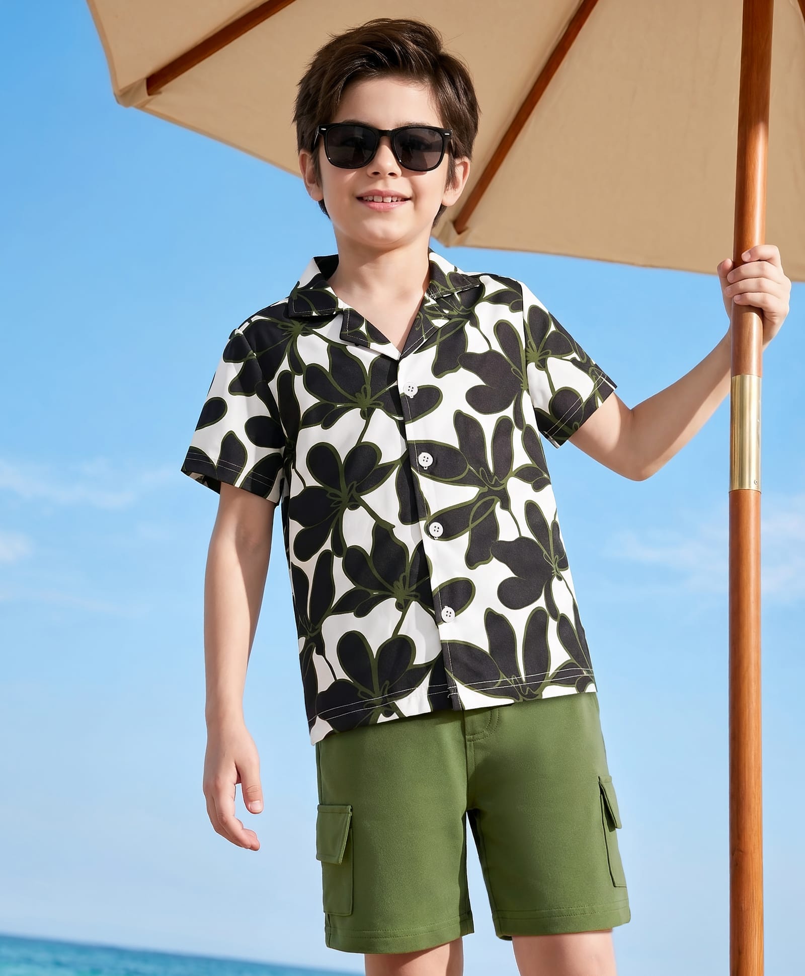 OLLINGTON ST. Cotton Knit Floral Printed Half Sleeves Shirt & Shorts - Multicolour & Green-picture-13