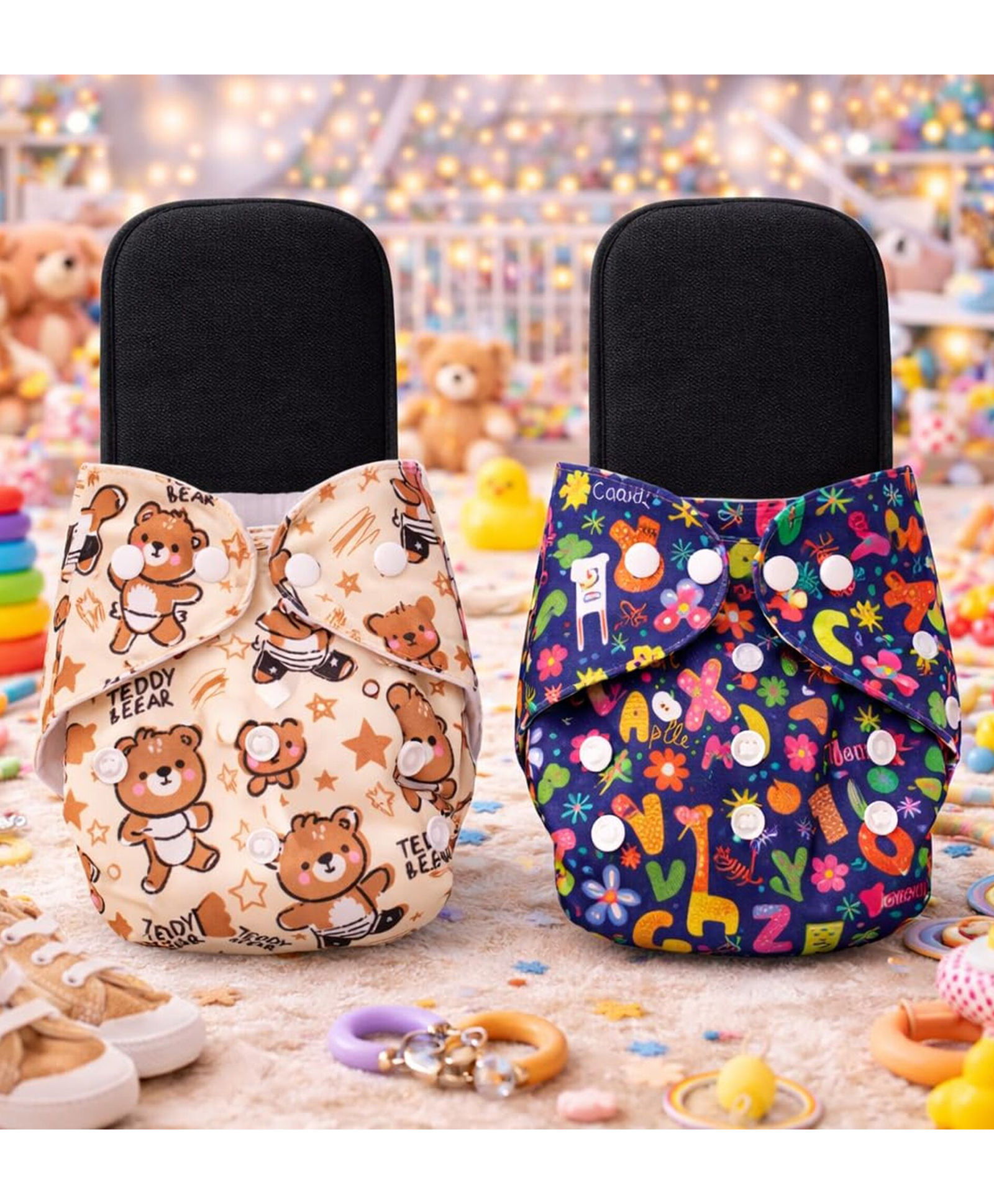 AEREX Premium Reusable Baby Printed 2 Cloth Diapers With 2 Black Insert Pad | Leak Proof Washable Diapers For 0 to 3 Years | Adjustable Pocket Cloth Diaper Nappies (Multicolor)-image-43