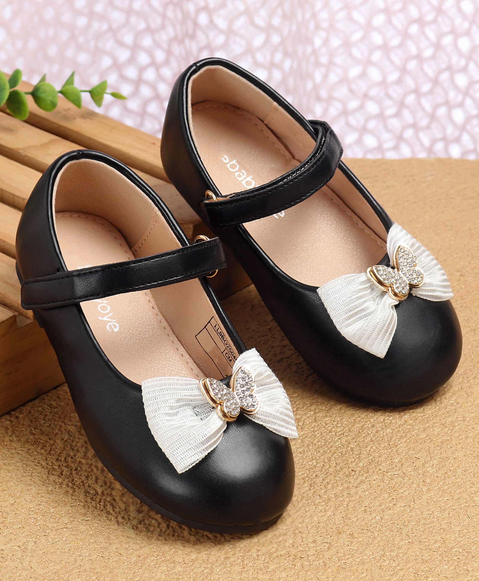 Babyoye Velcro Closure Ballerina With Butterfly Applique - Black